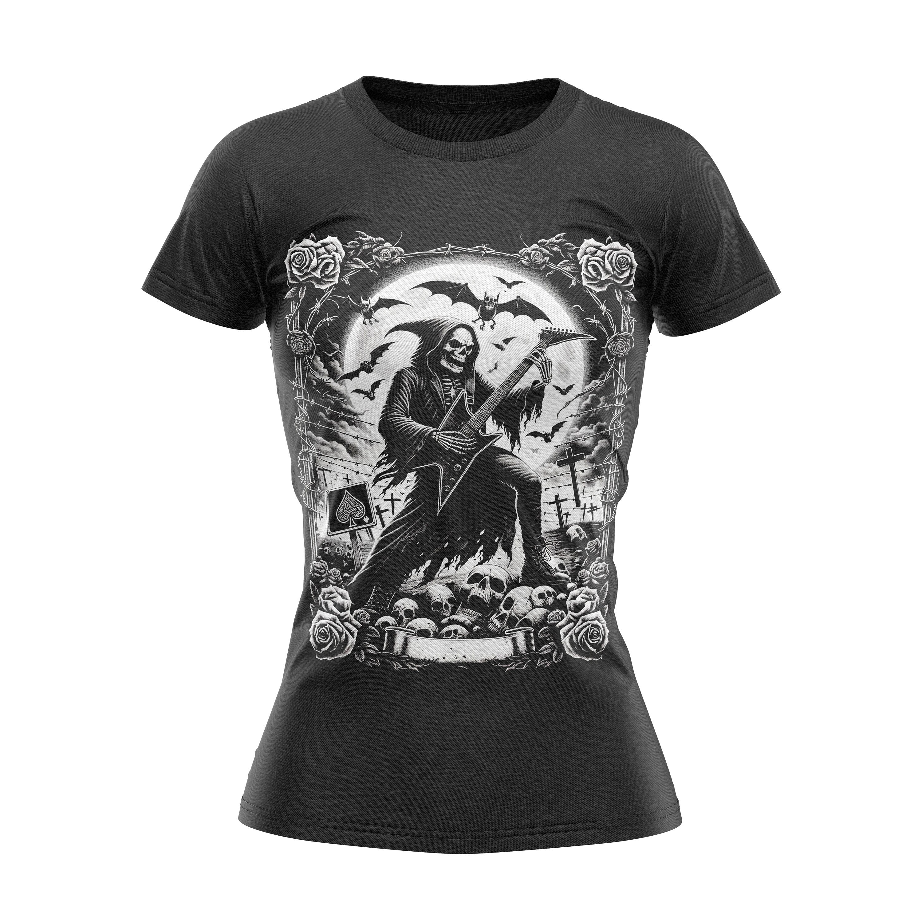 Sandman Rock Gothic Reaper Heavy Metal Womens T Shirt Graphic Tee – Aesthetic Look · Great Gift For Fans