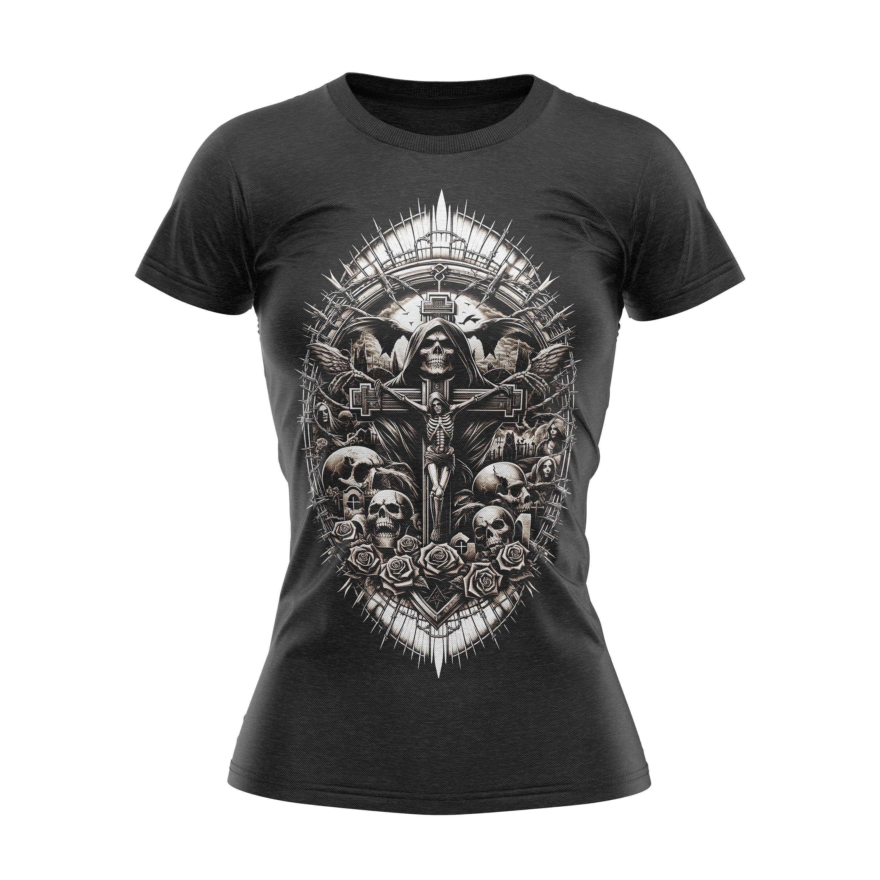 Crucifix Rock Gothic Reaper Heavy Metal Womens T Shirt Graphic Tee – Easygoing Wear · Top Pick For Any Outfit