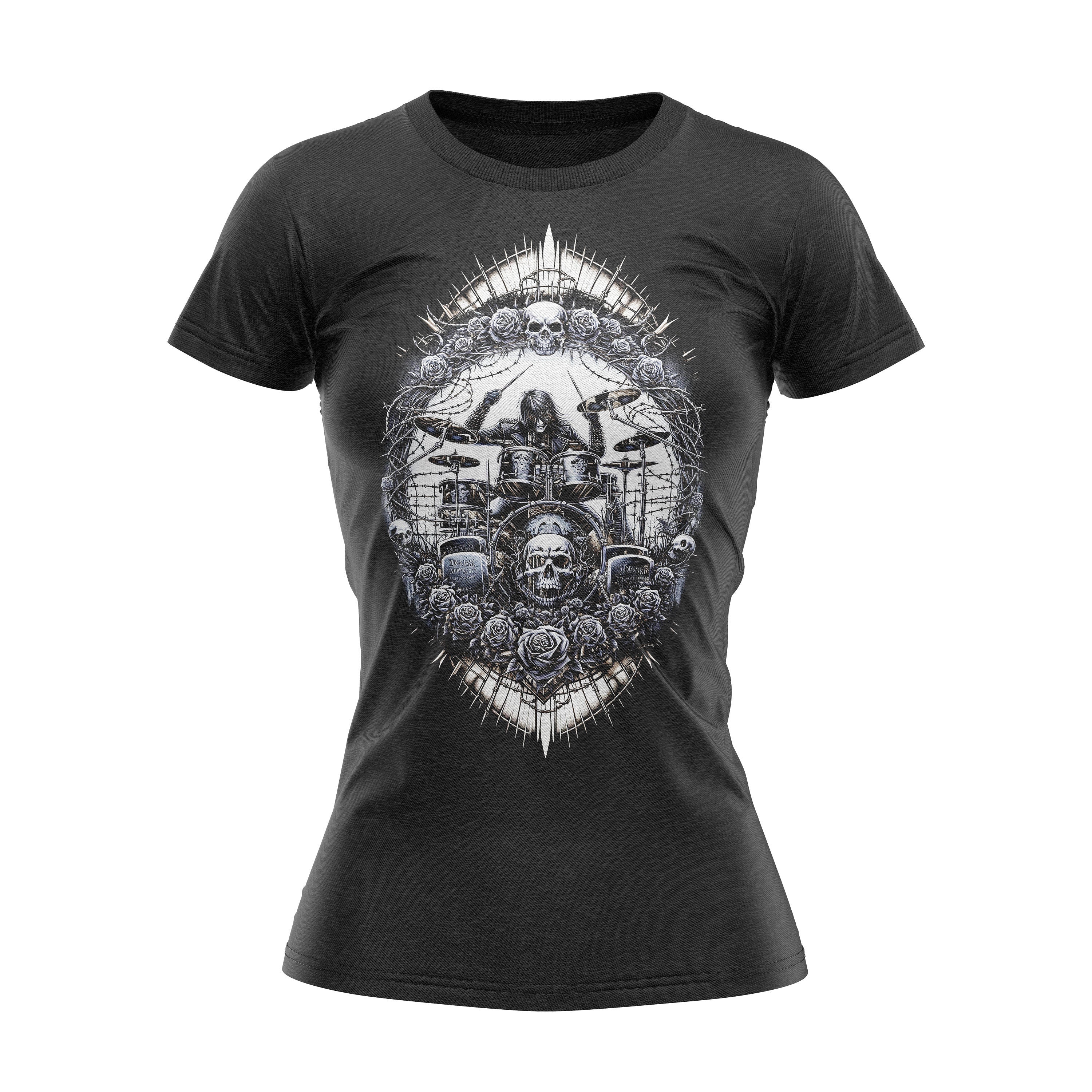 Drummer Rock Gothic Reaper Heavy Metal Womens T Shirt Graphic Tee – Fan Favorite · Must-Have Style