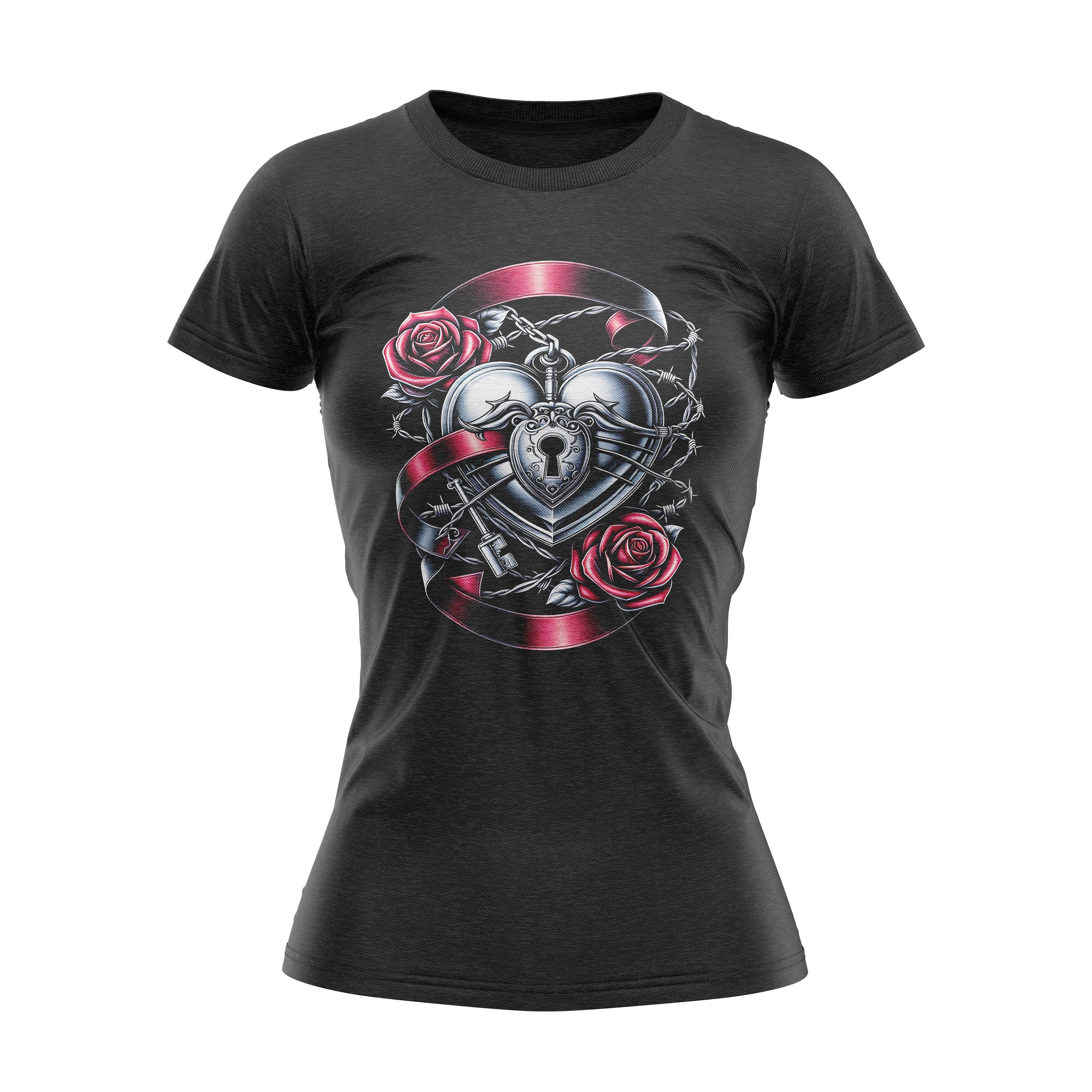 Metal Rose Heart Rock Gothic Reaper Heavy Metal Womens T Shirt Graphic Tee – Easygoing Wear · Perfect For Daily Wear