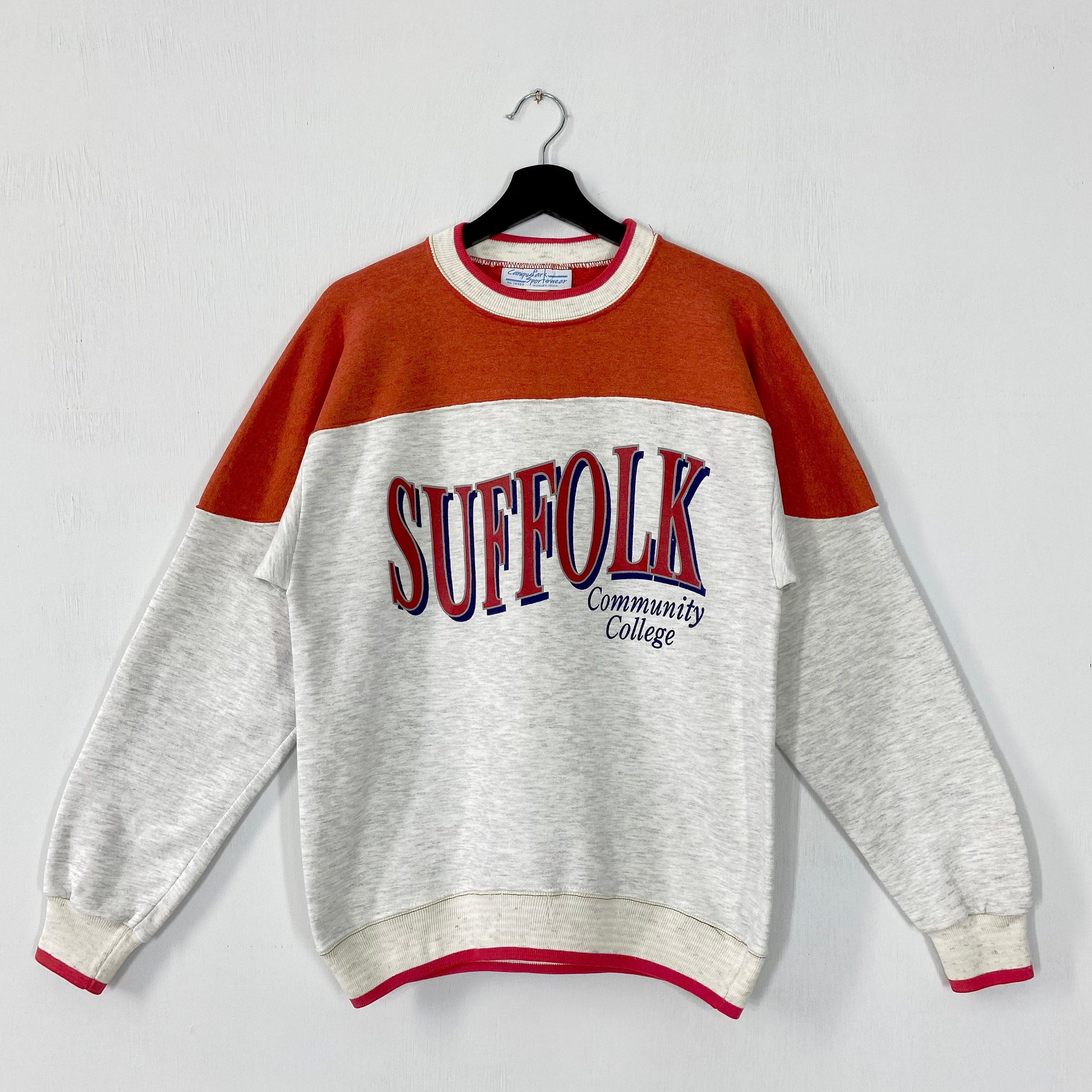 Vintage 90s Suffolk Community College Sweatshirt Suffolk Community College Crewneck Suffolk Sweater Pullover Suffolk Print Logo Grey Small Sweatshirt – Easygoing Wear · High-Quality Print