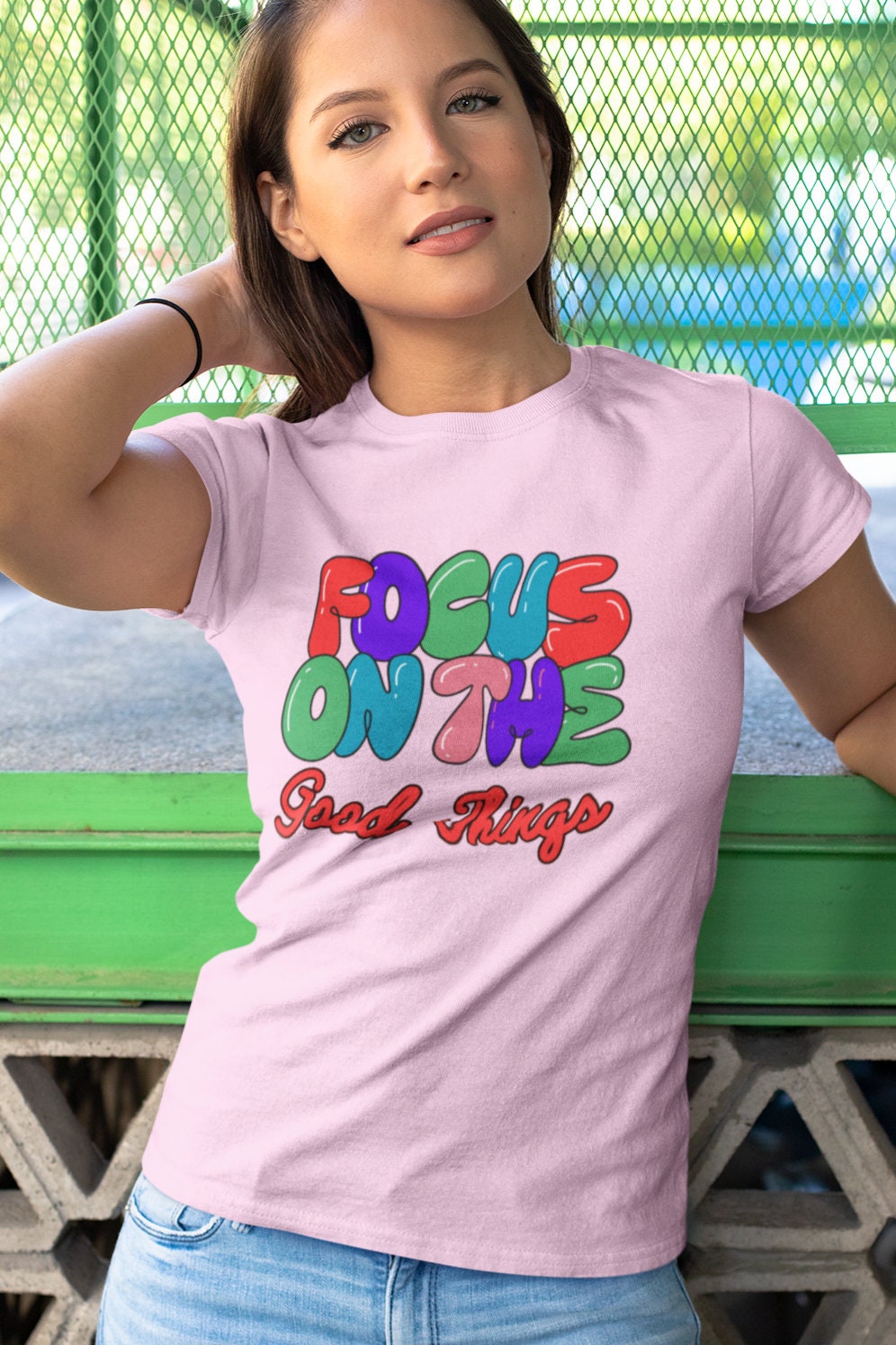 Ladies Tee Focus On The Good Things Shirt Colorful T Shirt Womans High Quality Garment Dyed T shirt Happy Positive Vibe Tshirt Graphic Tee – Aesthetic Look · Perfect For Daily Wear