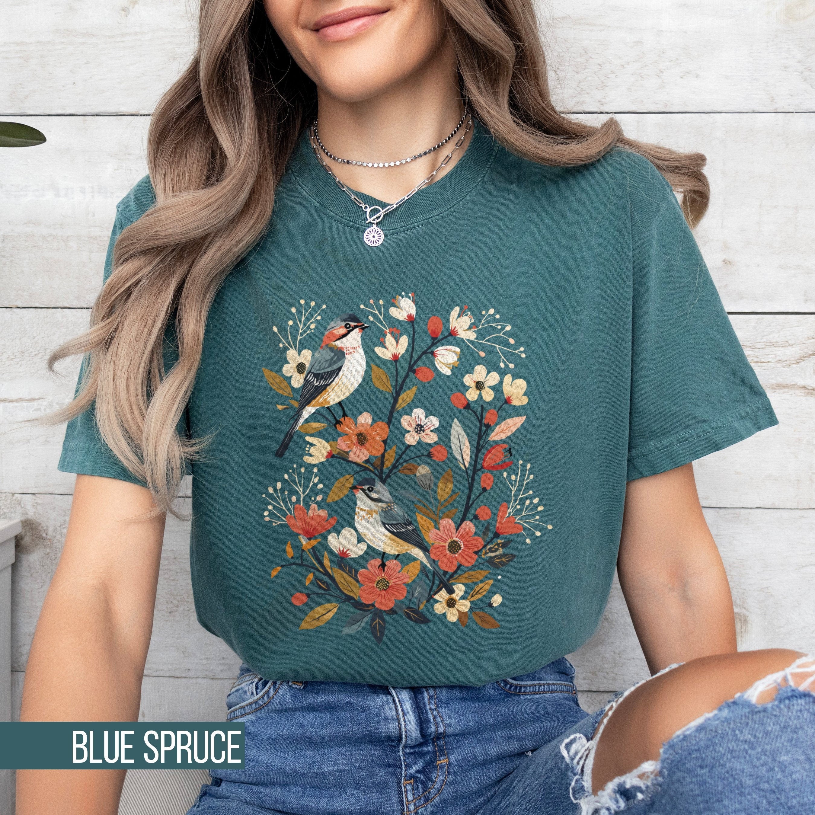 Folk Art Bird and Flower Shirt Boho Shirt Aesthetic Vintage Style Tee Nature Shirt Cottage Core Bird Gift Flower Gift Graphic Tee – Feel-Good Design · Must-Have Style