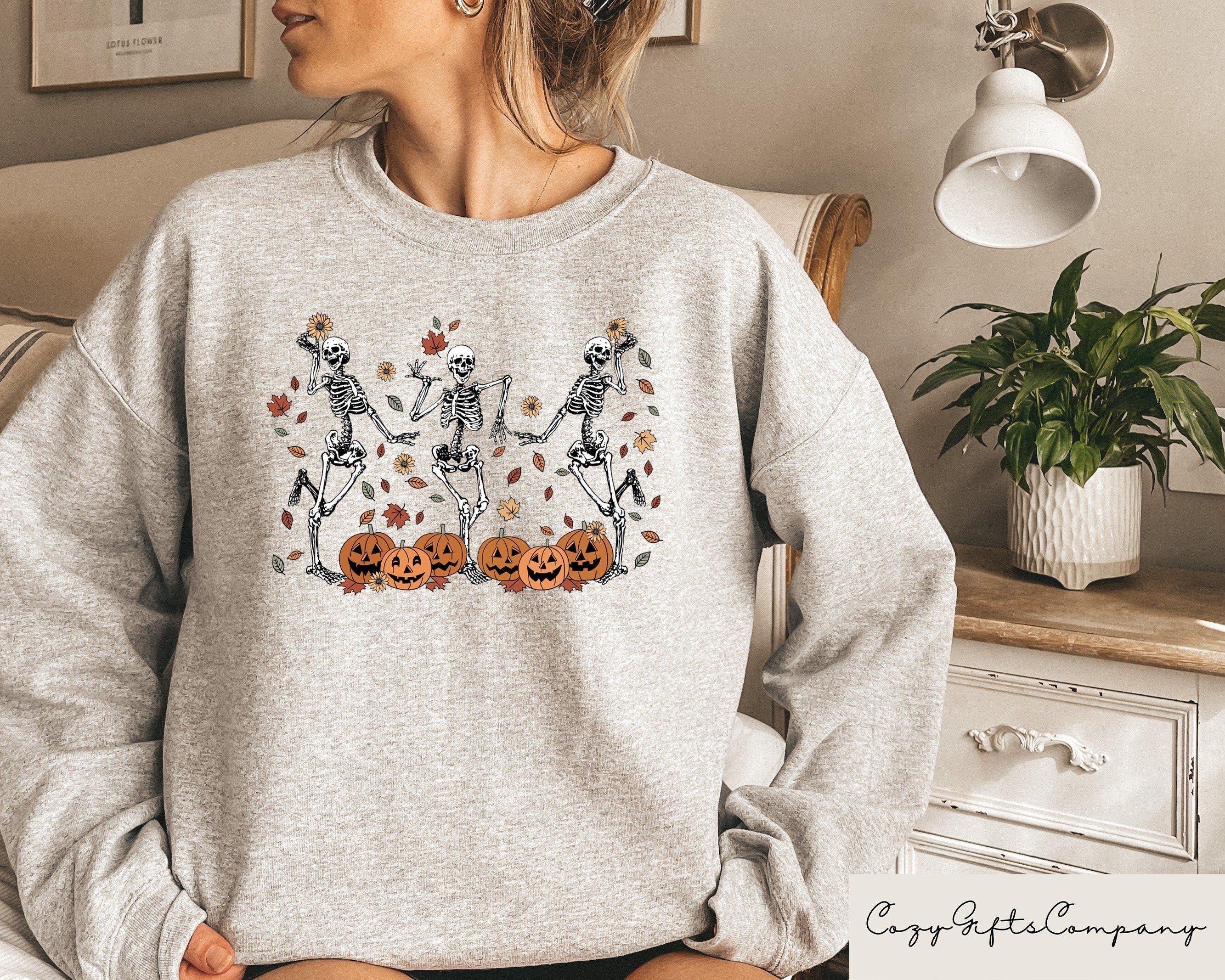 Dancing Skeleton Sweatshirt Pumpkin Sweater Pumpkin Skeleton Shirt Halloween Gift Halloween Party Sweatshirt Spooky Season Sweatshirt Sweatshirt – Fan Favorite · Trending Graphic Apparel