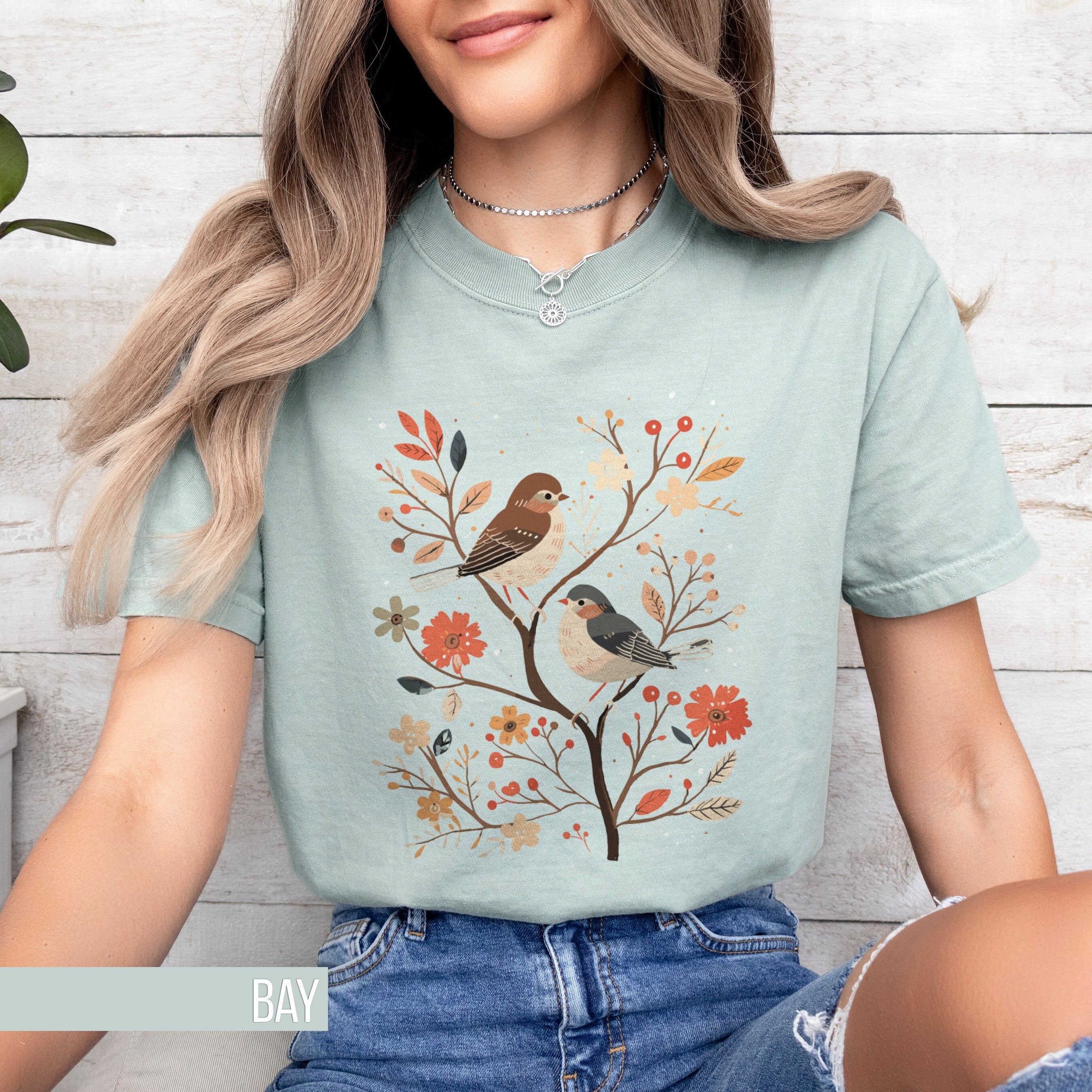 Vintage style flower shirt folk art bird shirt boho shirt with nature design folk art t shirt with flowers and birds aesthetic shirt Graphic Tee – Feel-Good Design · Great Gift For Fans
