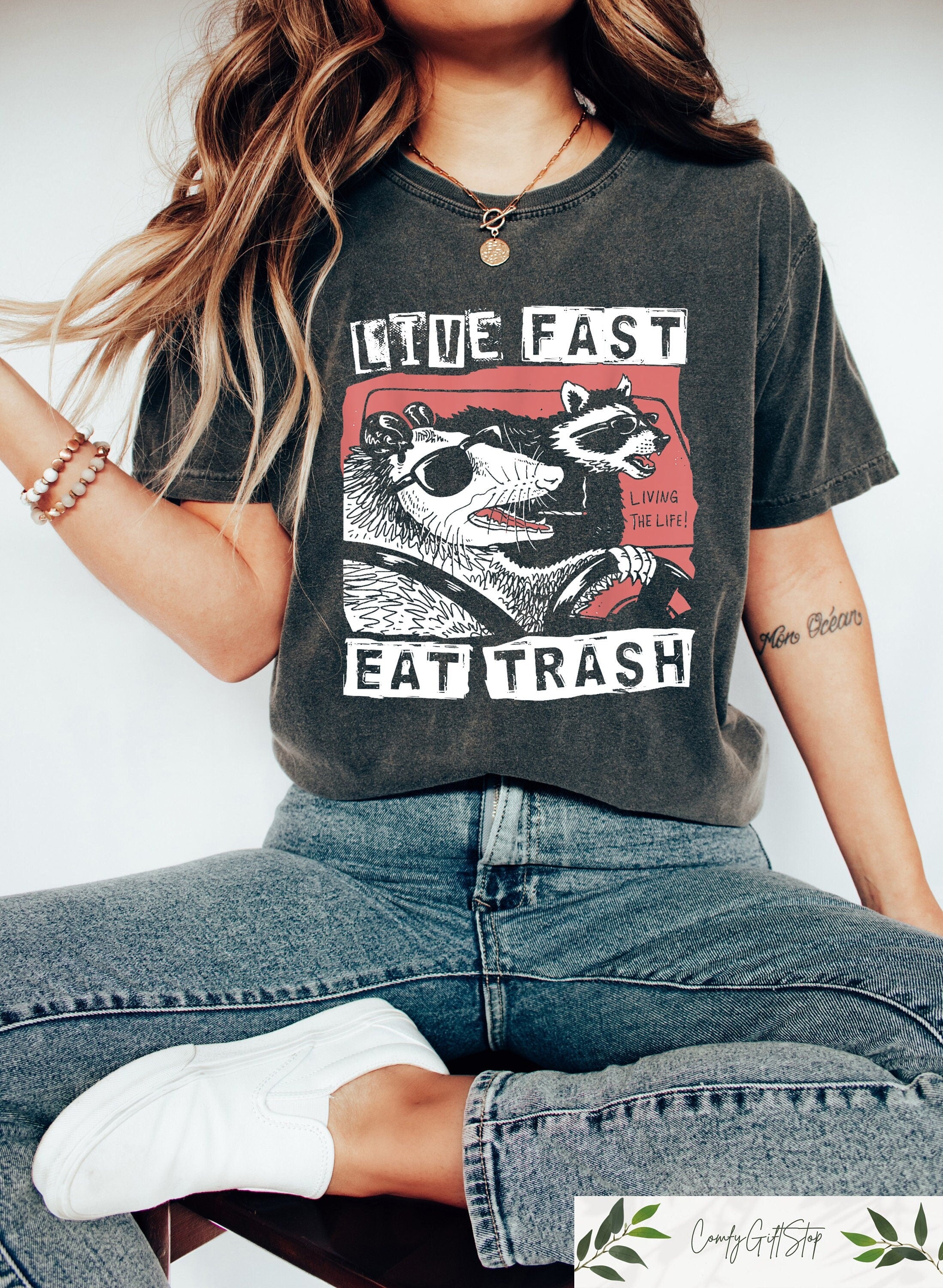 Live Fast Eat Trash Tshirt Racoon Meme Sweatshirt Funny Racoon Sweater Funny Trash Panda Shirt Racoon Shirt Funny Animal Gift Sweatshirt – Soft Feel · Must-Have Style