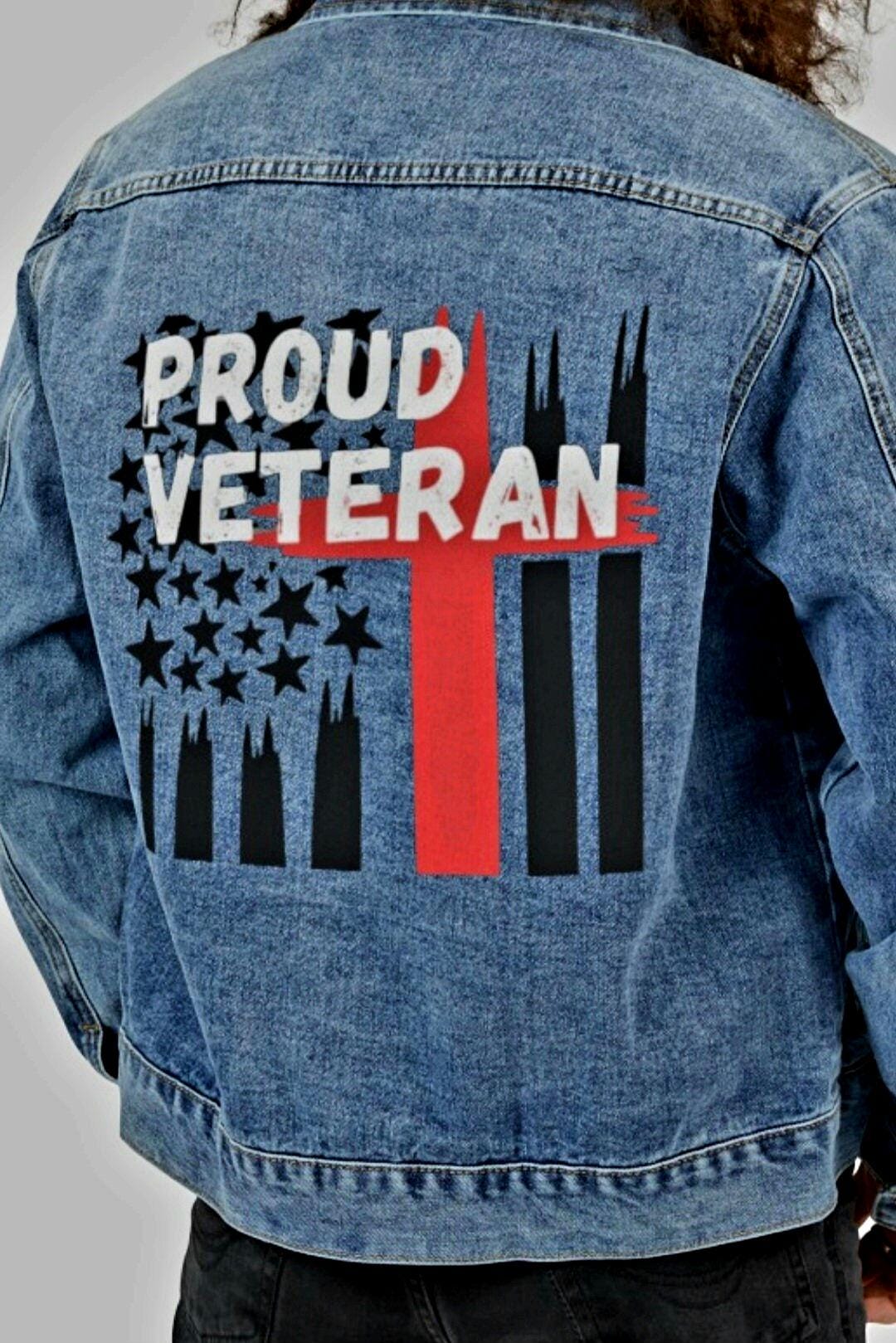 Men39s Military Denim Jacket Veteran Christian Jean Coat Mens Patriotic Gift For Husband Father Armed Services Proud Veteran Apparel Graphic Tee – Cozy Vibes · High-Quality Print