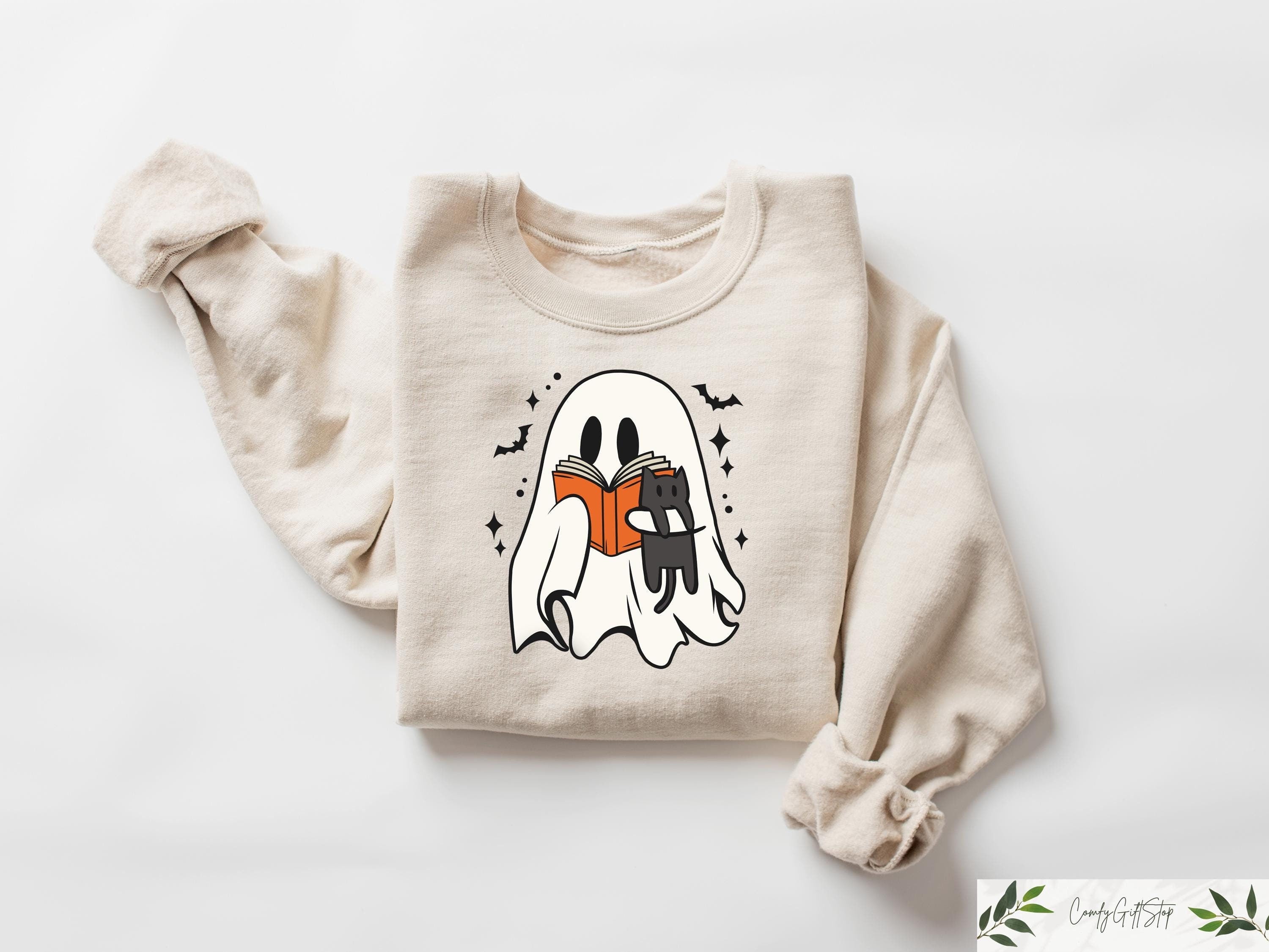 Halloween Ghost Shirt Cat Halloween Sweatshirt Ghost Read Shirt Halloween Gift Halloween Cat Shirt Black Cat Lover Shirt Spooky Season Sweatshirt – Soft Feel · Top Pick For Any Outfit