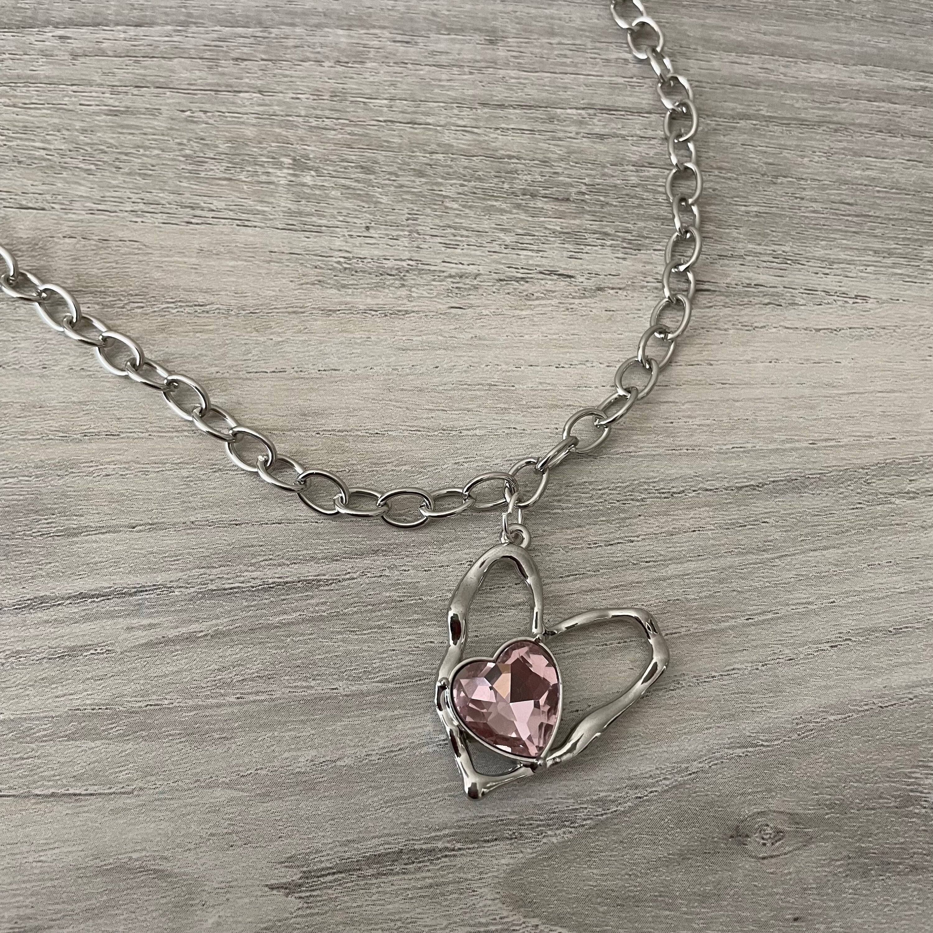 Silver and Pink Heart Pendant Necklace Y2K inspired Graphic Tee – Soft Feel · High-Quality Print