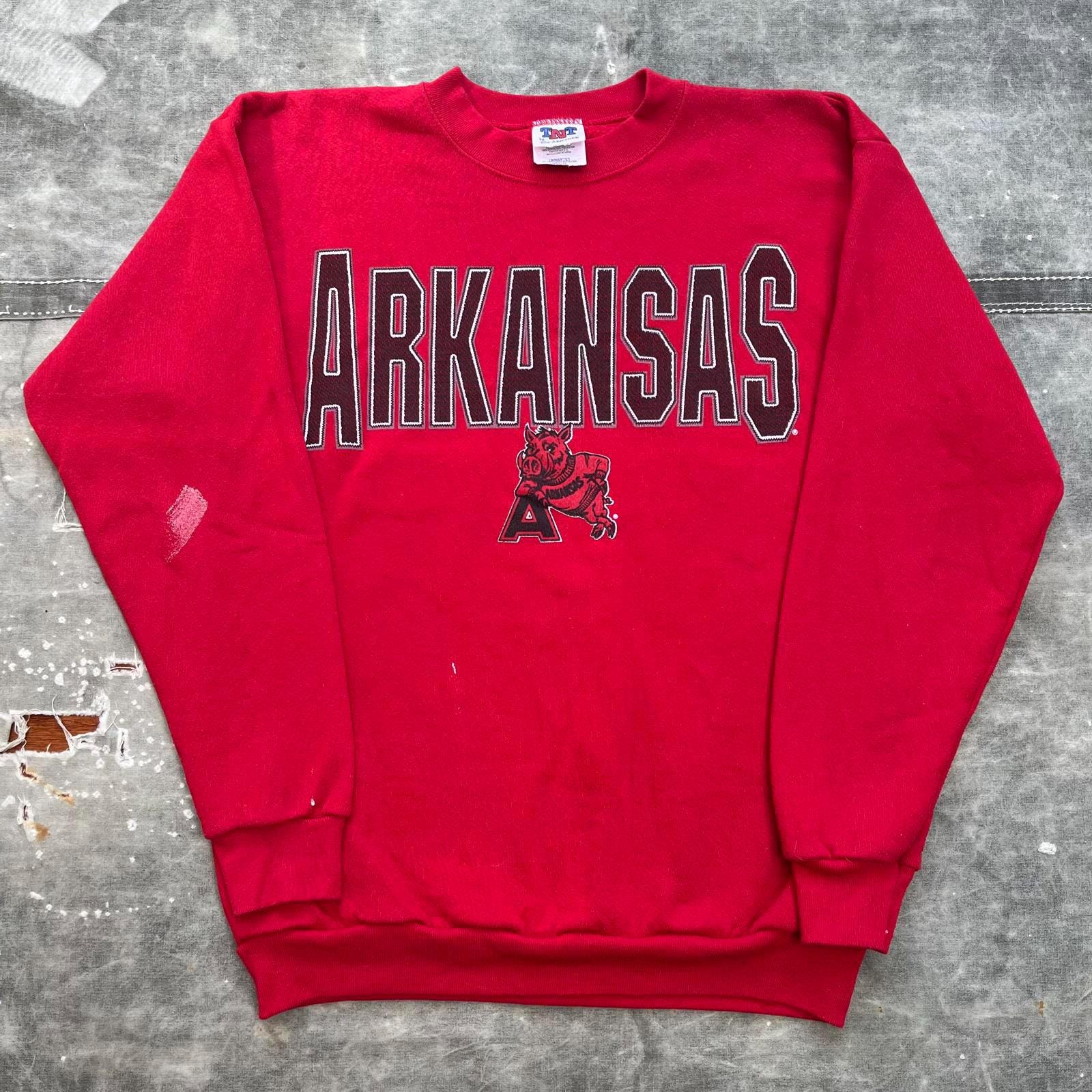 Vintage Arkansas Razorbacks Paint Splatter Sweatshirt Sweatshirt – Soft Feel · Top Pick For Any Outfit