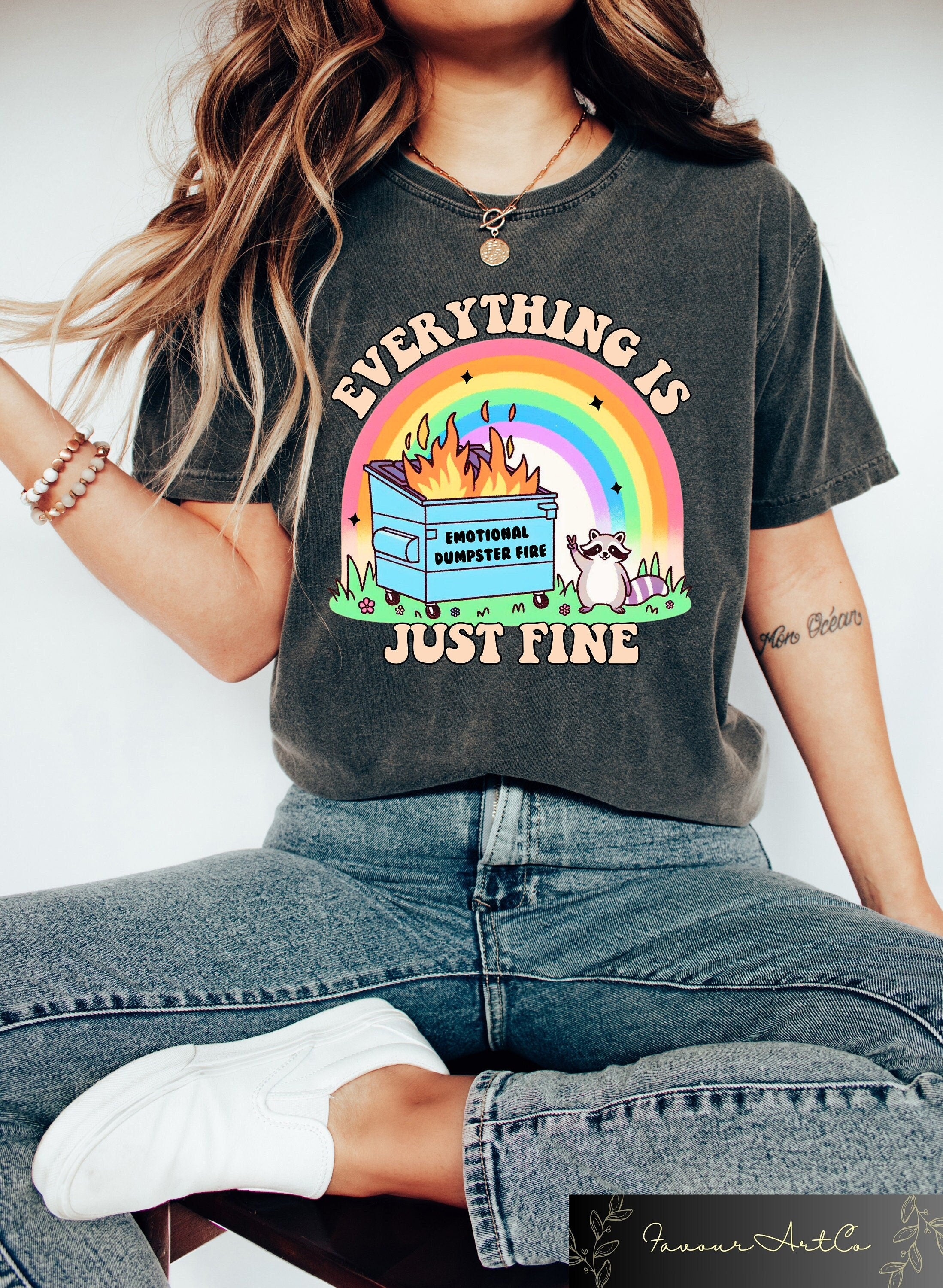 Emotional Dumpster Fire Everything Is Fine Shirt Trendy Mental Health Shirt Funny Shirt Anxiety Shirt Sarcastic Shirt Good Vibes Shirt Graphic Tee – Aesthetic Look · Must-Have Style