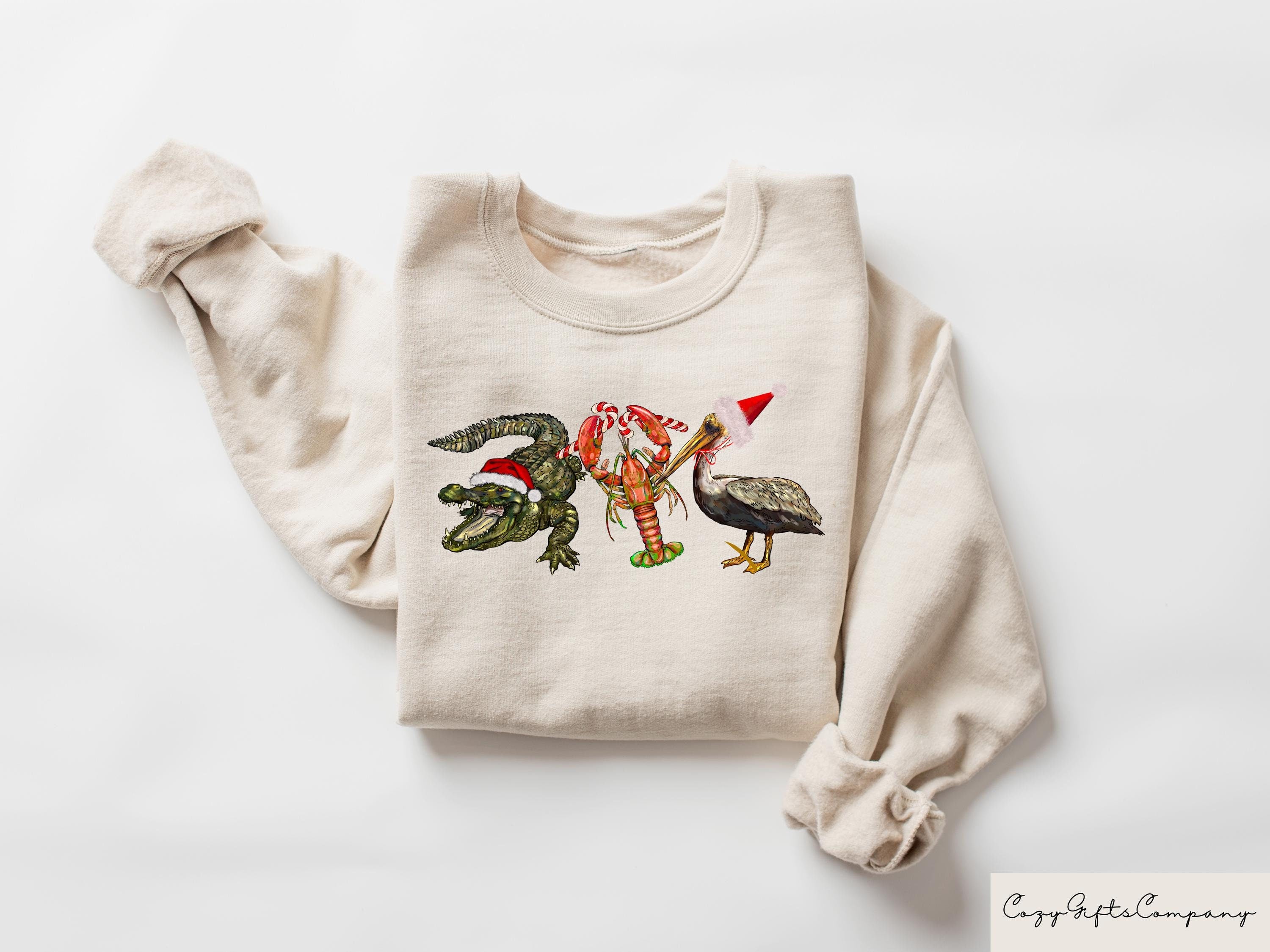 Christmas Alligator Pelican Crawfish Sweatshirt Holiday Sweater New Year Shirt Funny Christmas Tee Christmas Gift Animal Lover Outfit Sweatshirt – Premium Graphic · Great Gift For Fans