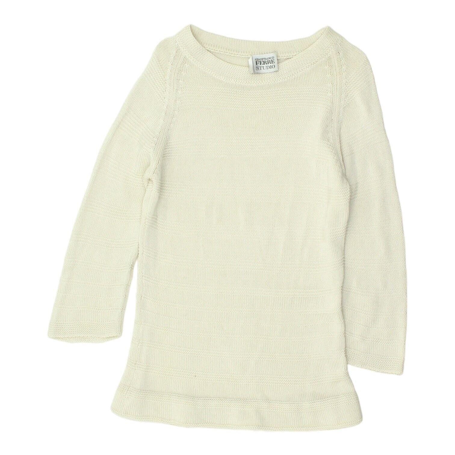 Gianfranco Ferre Studio Womens White Knit Jumper Vintage Designer Sweater VTG Graphic Tee – Cozy Vibes · Must-Have Style