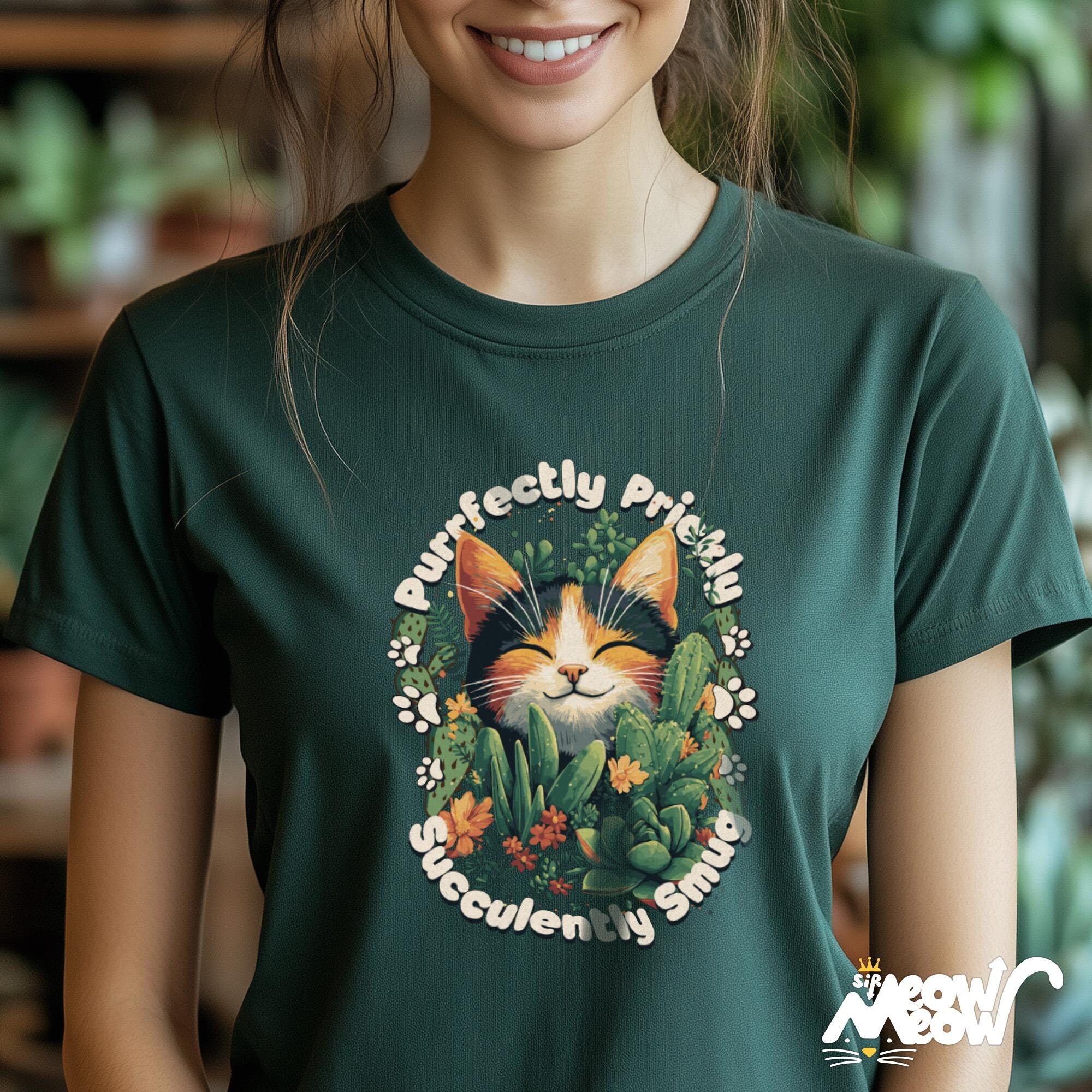Purrfectly Prickly Succulently Snug Cat T Shirt Cute Cat and Succulent Lover Tee Cozy Nature Inspired Design Graphic Tee – Cozy Vibes · Perfect For Daily Wear