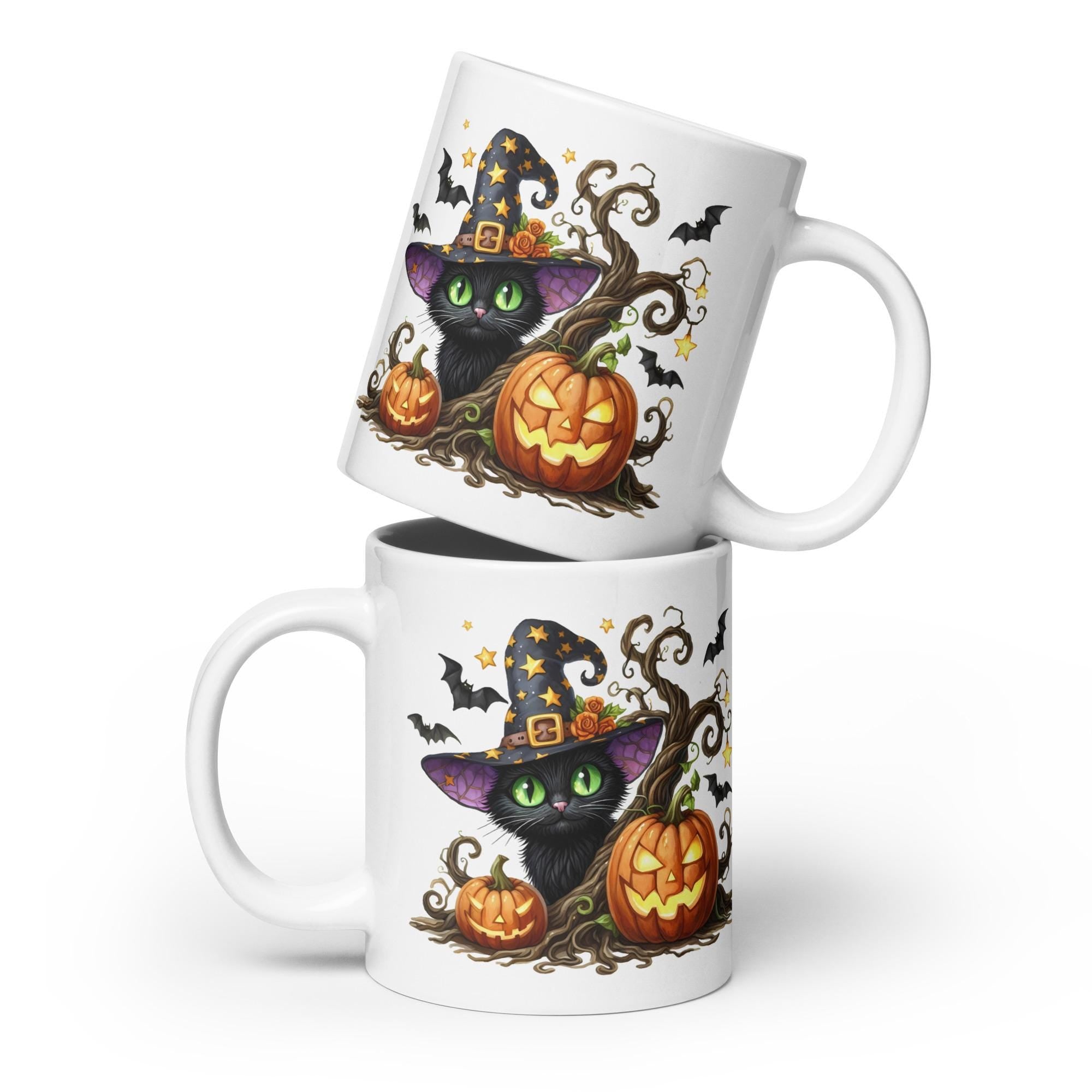 Adorable Black Kitty Witch Pumpkin Spooky Halloween White glossy mug Graphic Tee – Everyday Comfort · High-Quality Print