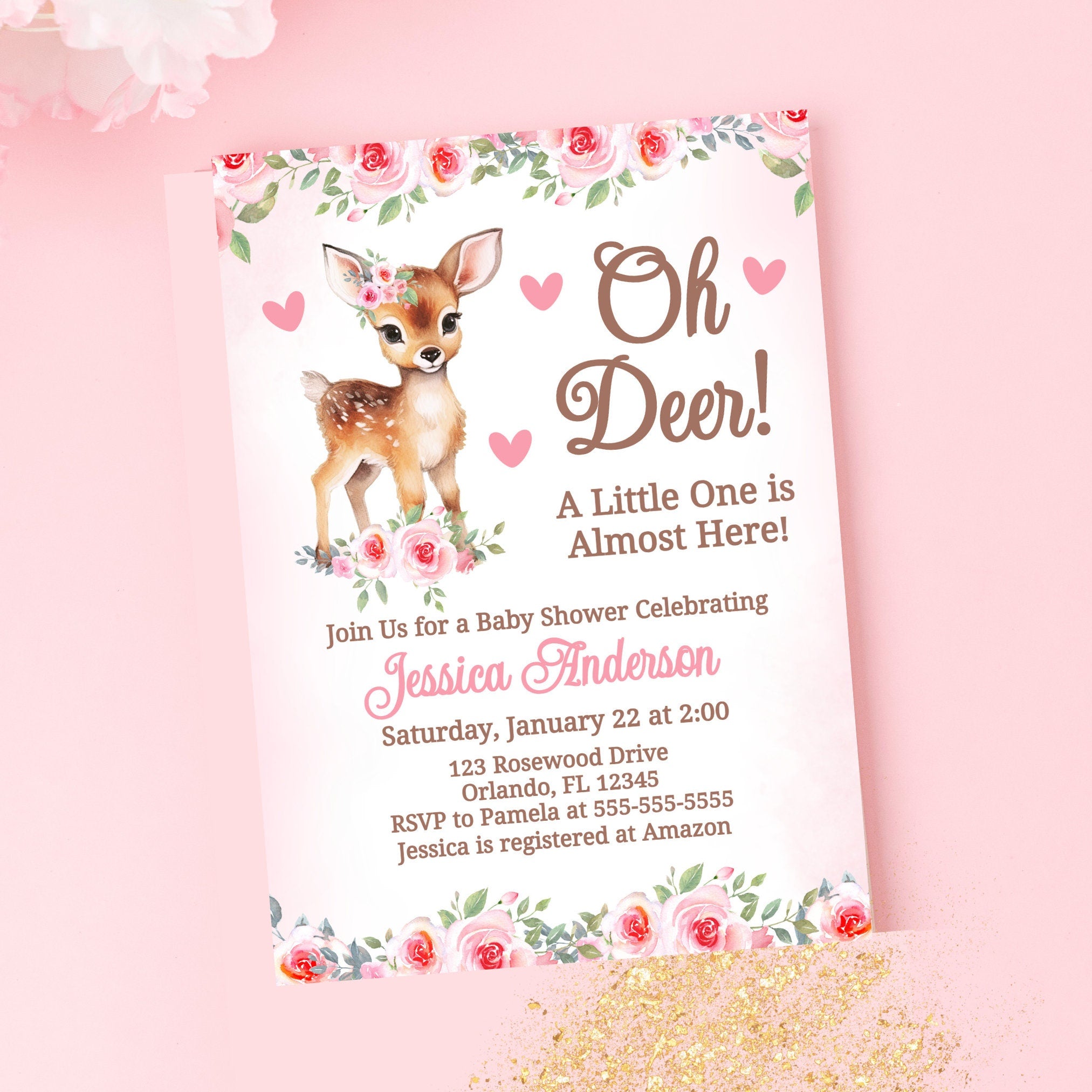 Woodland Baby Shower Girl Oh Deer Baby Shower Invitation Girl Baby Shower Invite Deer Pink Baby Deer Invite Editable Invitation Template DB1 Graphic Tee – Fan Favorite · Top Pick For Any Outfit