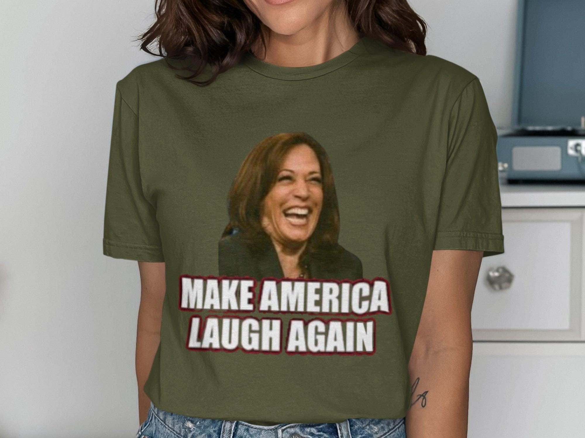 Make America Laugh Again Kamala Harris T Shirt Graphic Tee – Cozy Vibes · High-Quality Print