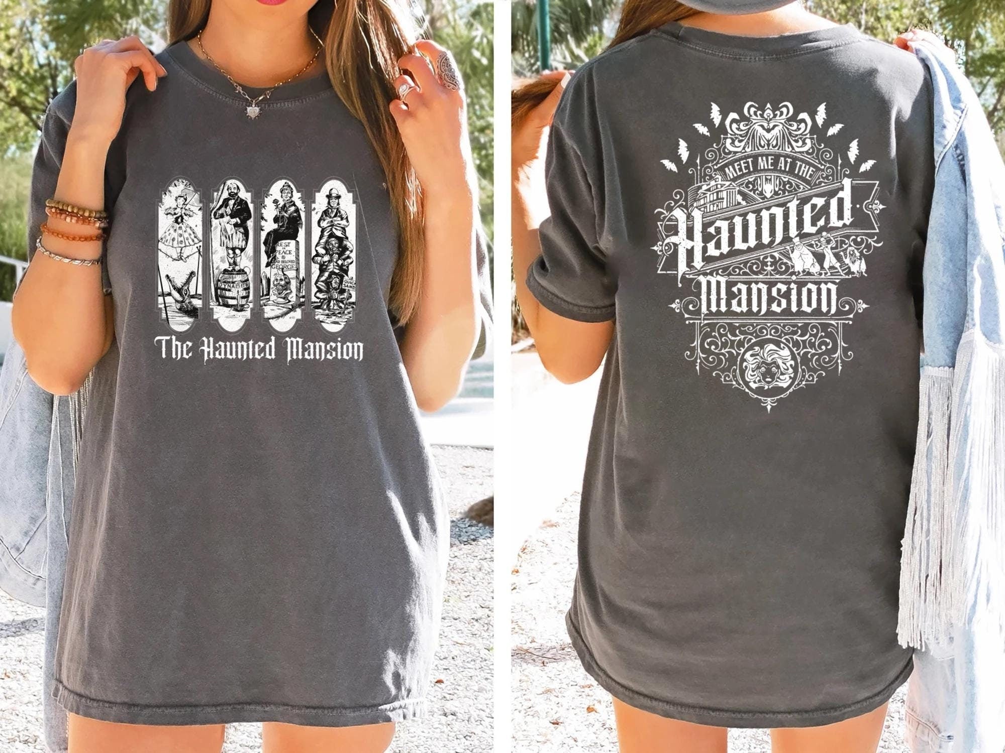 Two Sided Haunted Mansion Shirt Retro The Haunted Mansion Stretching Room Shirt Foolish Mortals ShirtMatching Family Shirt Graphic Tee – Aesthetic Look · Trending Graphic Apparel