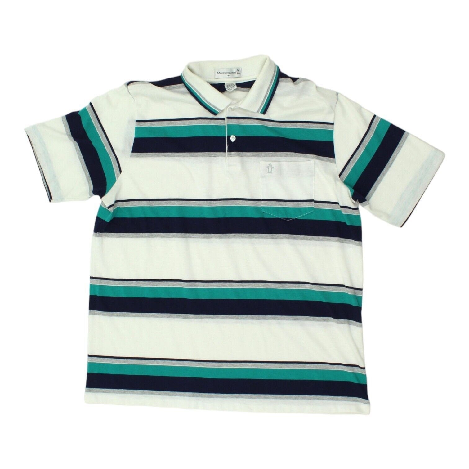 Munsingwear Mens White Striped Polo Shirt Vintage Designer Original Penguin Graphic Tee – Soft Feel · High-Quality Print