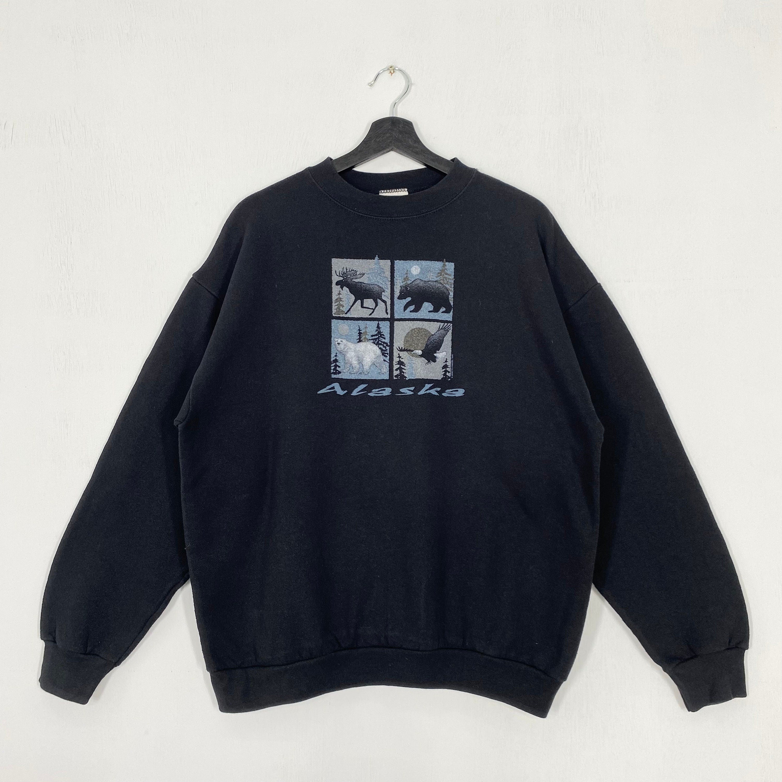 Vintage Timber Wolf Sweatshirt Wolf Crewneck Alaska National Park Sweater Pullover Eagle Deer Bear Wolf Howling Print Logo Black Medium Sweatshirt – Cozy Vibes · Must-Have Style