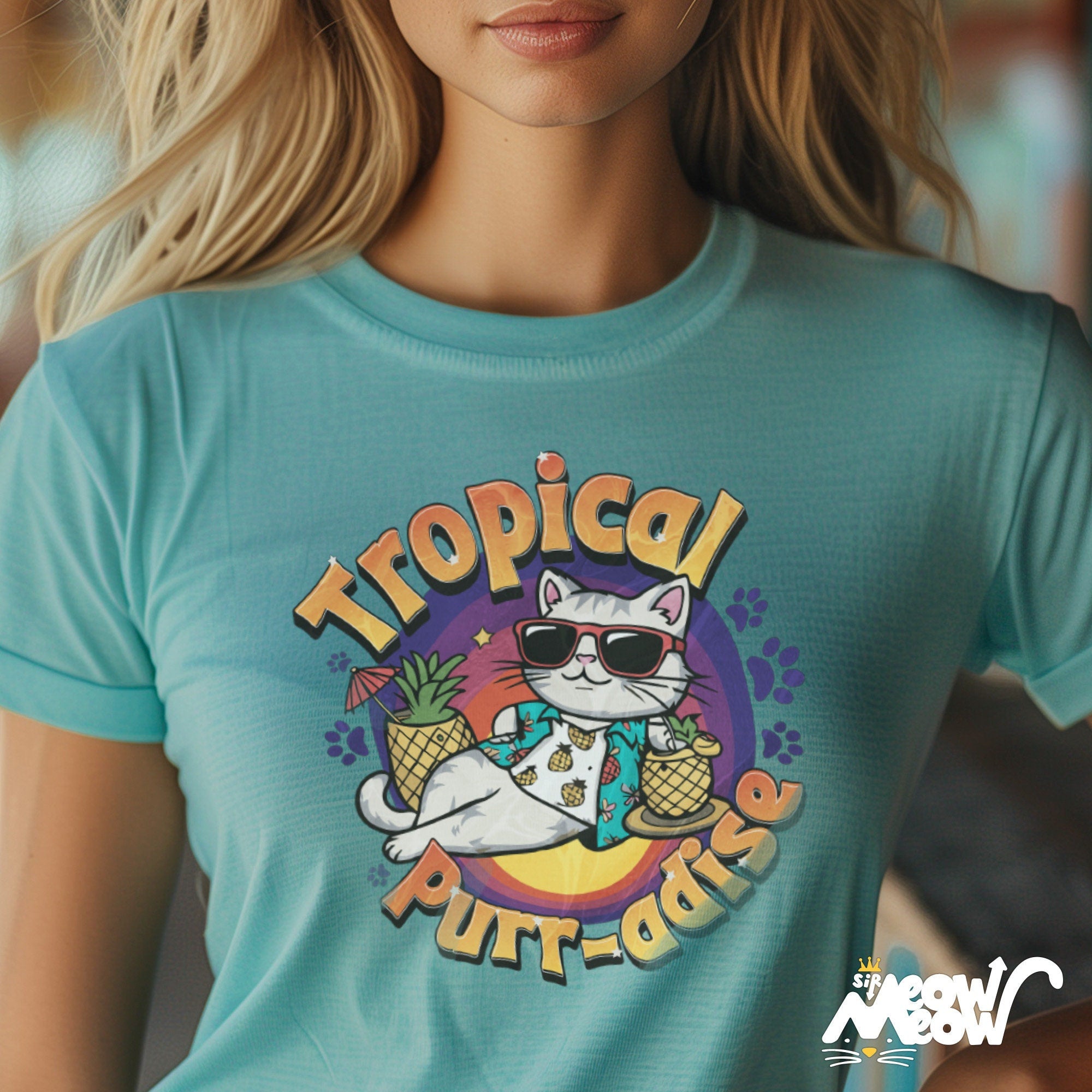 Tropical Purr adise T Shirt Funny Beach Cat Unisex Tee Perfect for Cat Lovers and Summer Enthusiasts Unique Gift Idea Graphic Tee – Bold Style · Perfect For Daily Wear