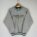 Vintage Brazos Tag Vacation Land Camp Ground Spellout BigLogo Embroidered Sweatshirt Crewneck Sweater Vacation Cam Colour Gray Size Medium Sweatshirt – Aesthetic Look · Must-Have Style