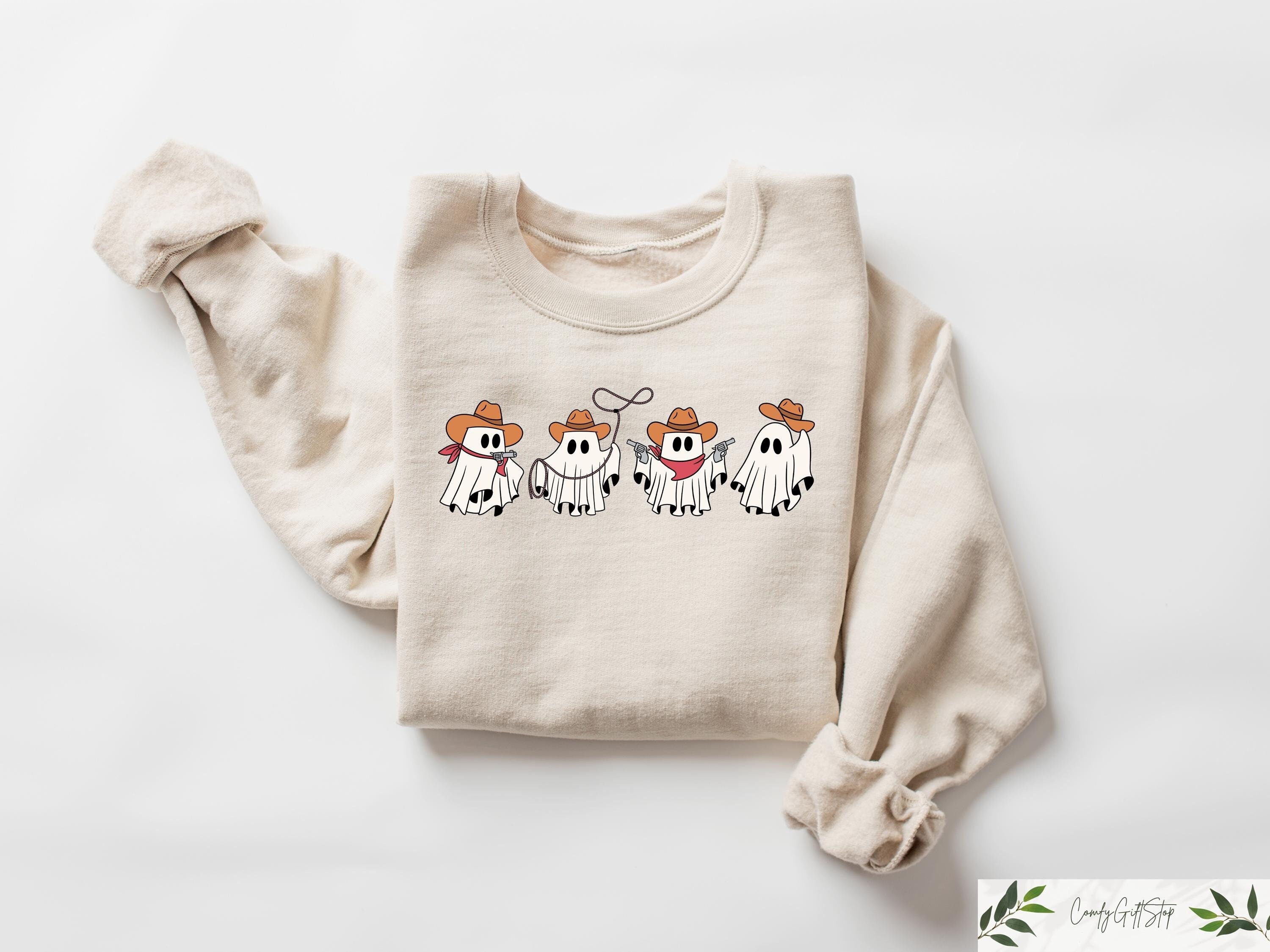 Halloween Cowboy Sweatshirt Halloween Western Ghost Sweater Halloween Cowboy Ghost Tshirt Spooky Season Shirt Funny Halloween Gift Sweatshirt – Soft Feel · Great Gift For Fans