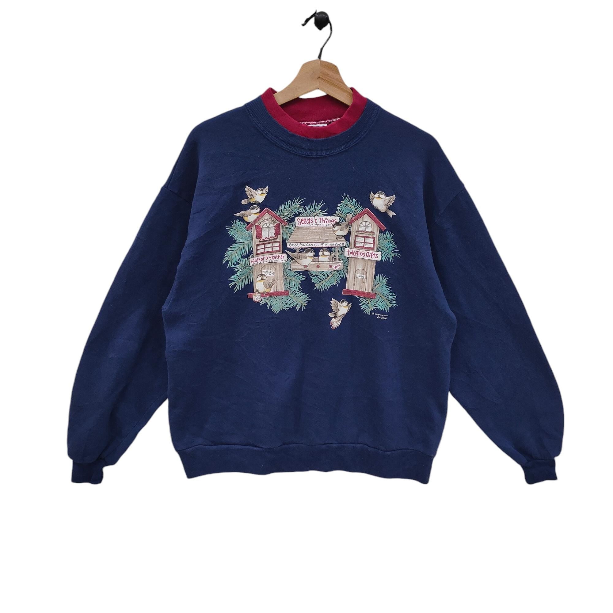 90s Morning Sun Sweatshirt Large Vintage Bird Sweater Jumper Pullover Animal Graphics Navy Blue Size L Sweatshirt – Soft Feel · Trending Graphic Apparel