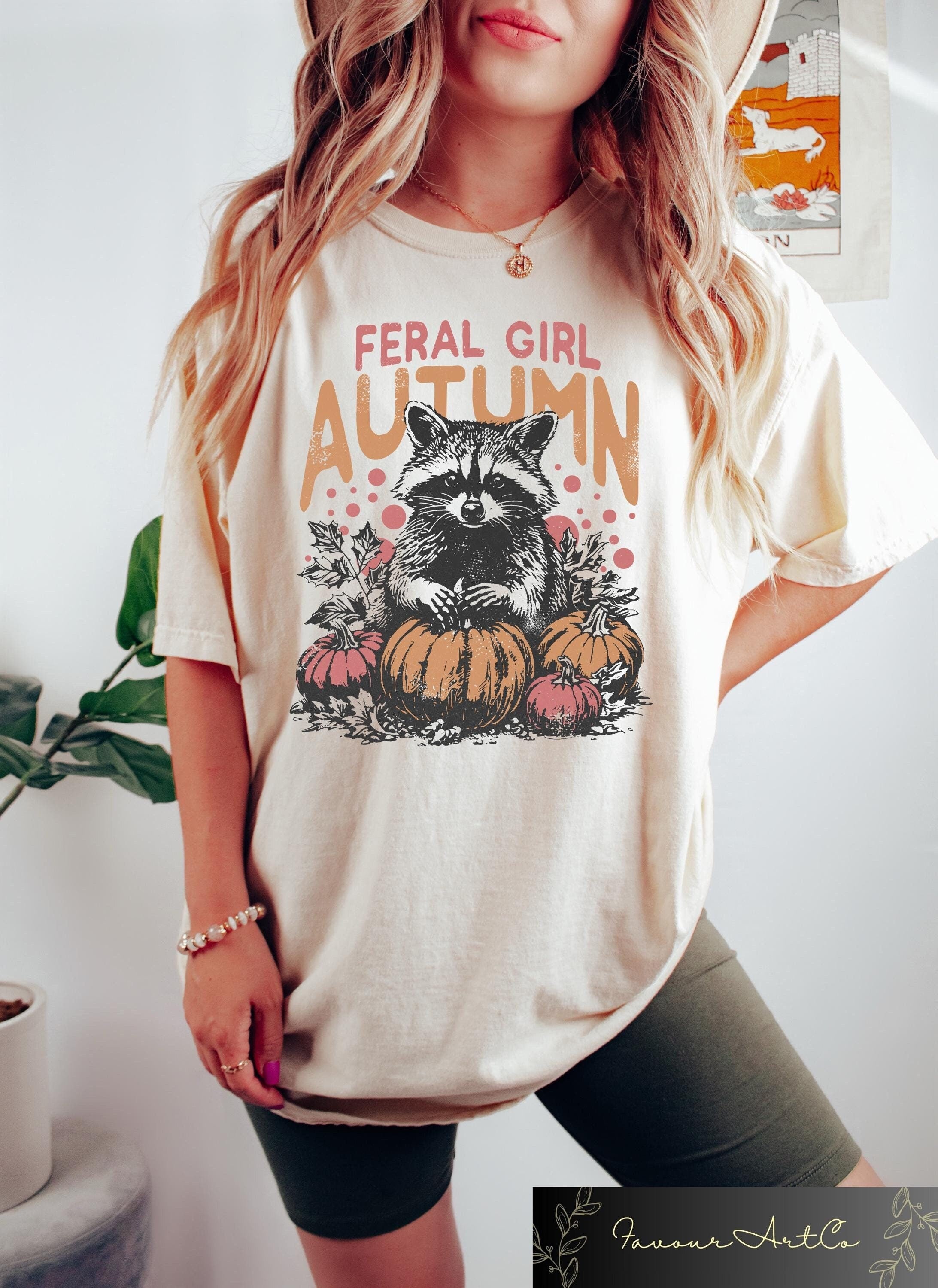 Feral Girl Autumn Shirt Feral Raccoon Autumn T Shirt Women Fall Sweatshirt Raccoon Meme Shirt Funny Raccoon Shirt Fall Girl Shirt Sweatshirt – Bold Style · High-Quality Print