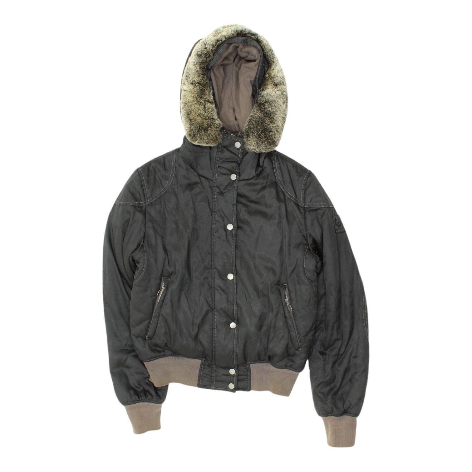 Belstaff Womens Black Quilted Hooded Fur Trim Jacket Vintage Designer VTG Graphic Tee – Bold Style · Perfect For Daily Wear