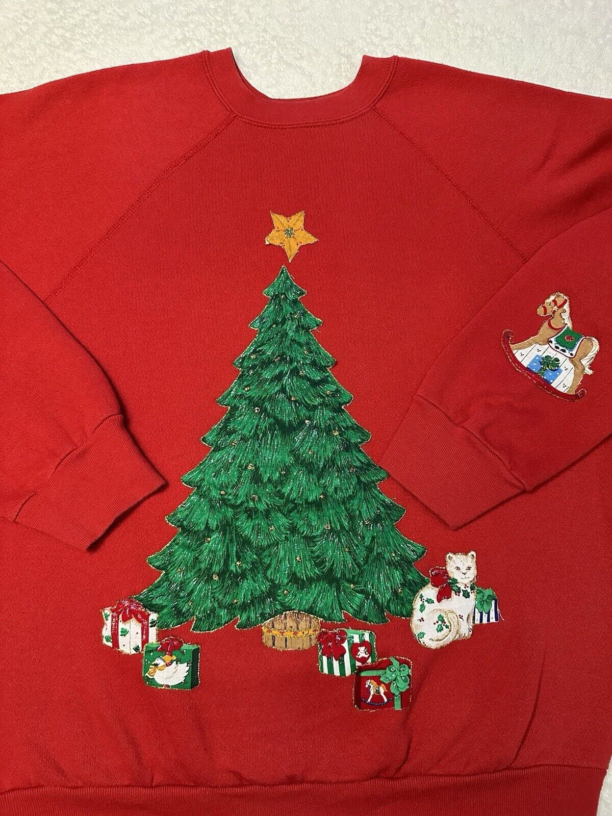 Vintage 1990s 90s Christmas Tree Presents Holiday Cat Horse Rocker Sweatshirt L Sweatshirt – Easygoing Wear · Must-Have Style