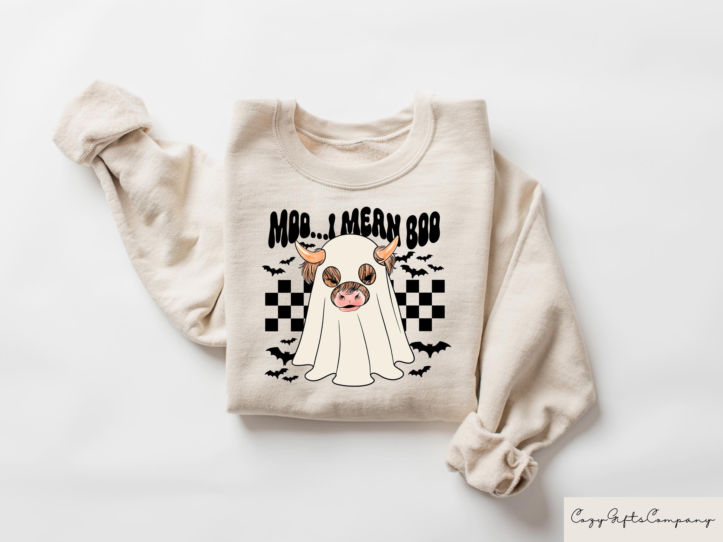 Cute Ghost Moo I Mean Boo Halloween Sweatshirt Funny Ghost Halloween Girly Sweater Funny Ghost Halloween Shirt Western Halloween Gift Sweatshirt – Everyday Comfort · Must-Have Style