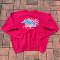 Vintage 90s Fruit Of The Loom Tag Vintage Art Nature Big Logo Printed Vintage Dolphin Hibiscus Sweater Pullover Crewneck Colour Red Size XL Graphic Tee – Aesthetic Look · Trending Graphic Apparel