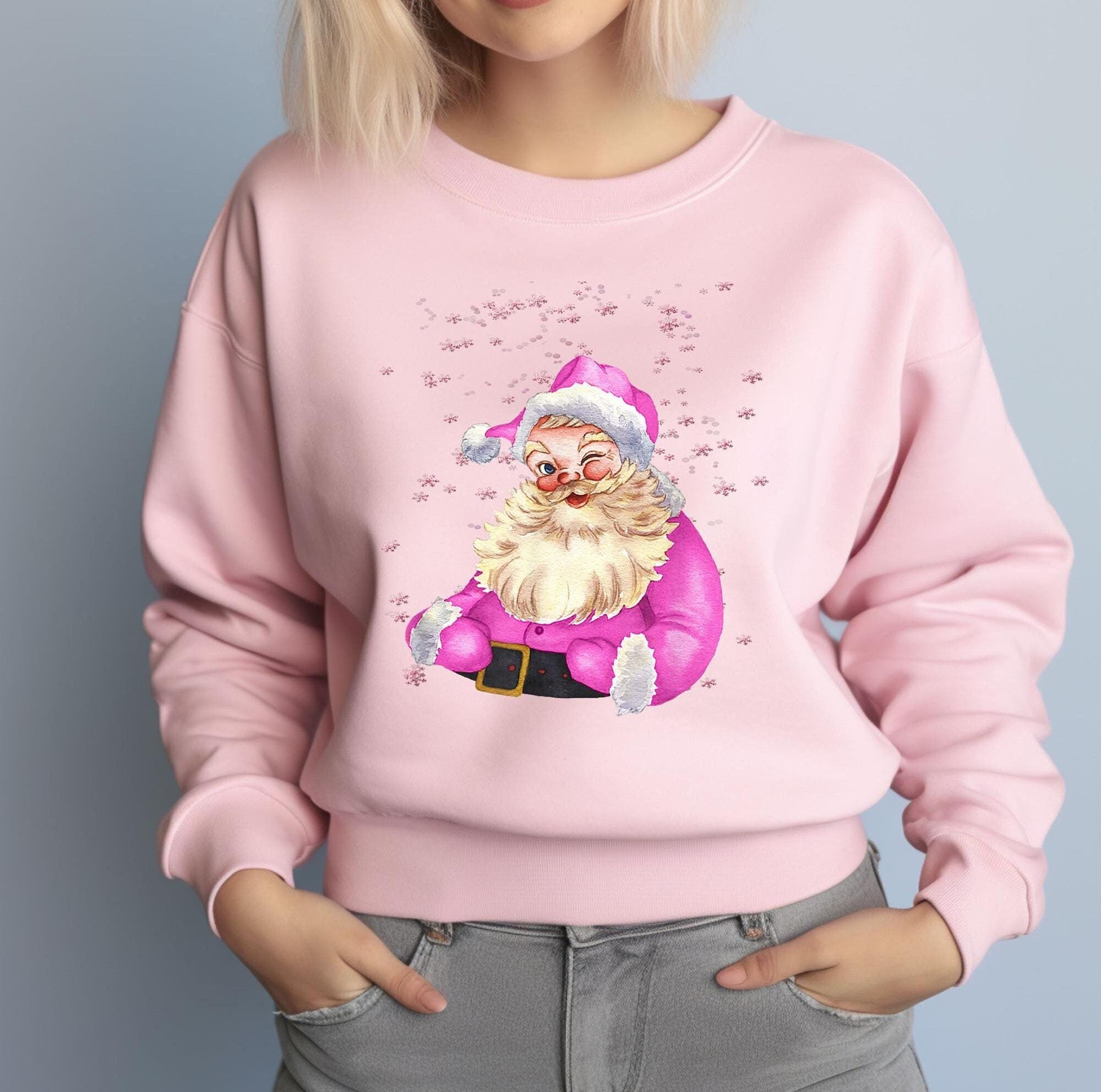 Retro Pink Santa Christmas Sweatshirt Gift for Woman Christmas PJs Matching Family Pajamas Retro Christmas Shirt Vintage Holiday Sweater Sweatshirt – Feel-Good Design · Great Gift For Fans