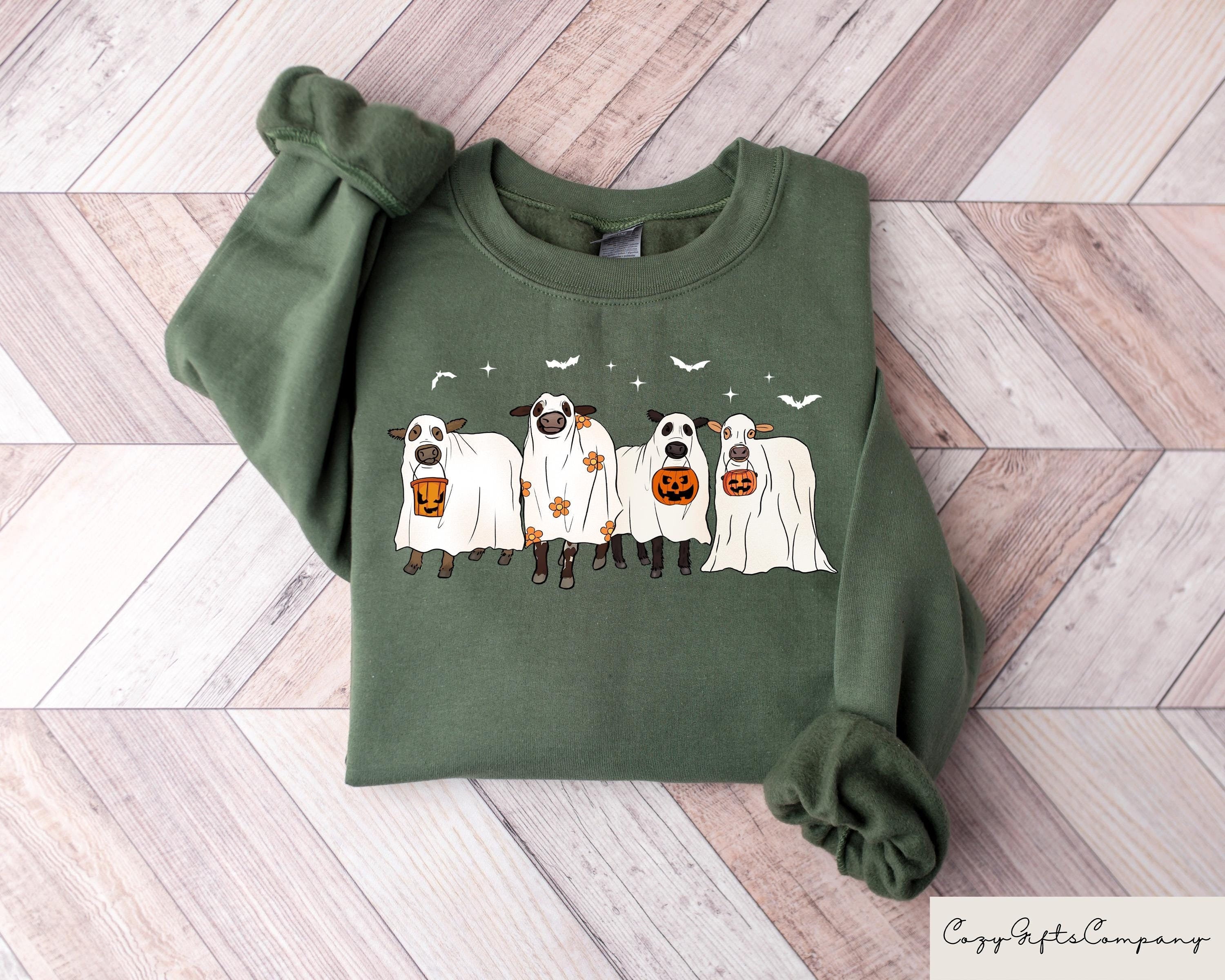 Ghost Cow Sweatshirt Ghost Cow Tshirt Halloween Crewneck Spooky Season Outfit Halloween Cow Shirt Halloween Gift Halloween Shirt Sweatshirt – Cozy Vibes · Perfect For Daily Wear