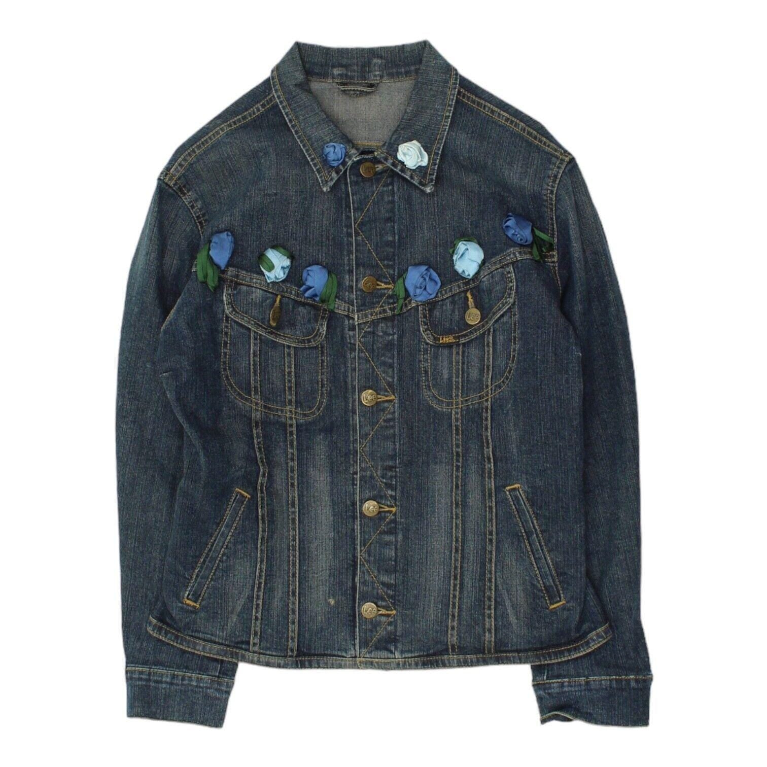 Lee Floral Detailed Womens Blue Denim Jean Jacket Vintage Designer VTG Graphic Tee – Warm & Stylish · High-Quality Print