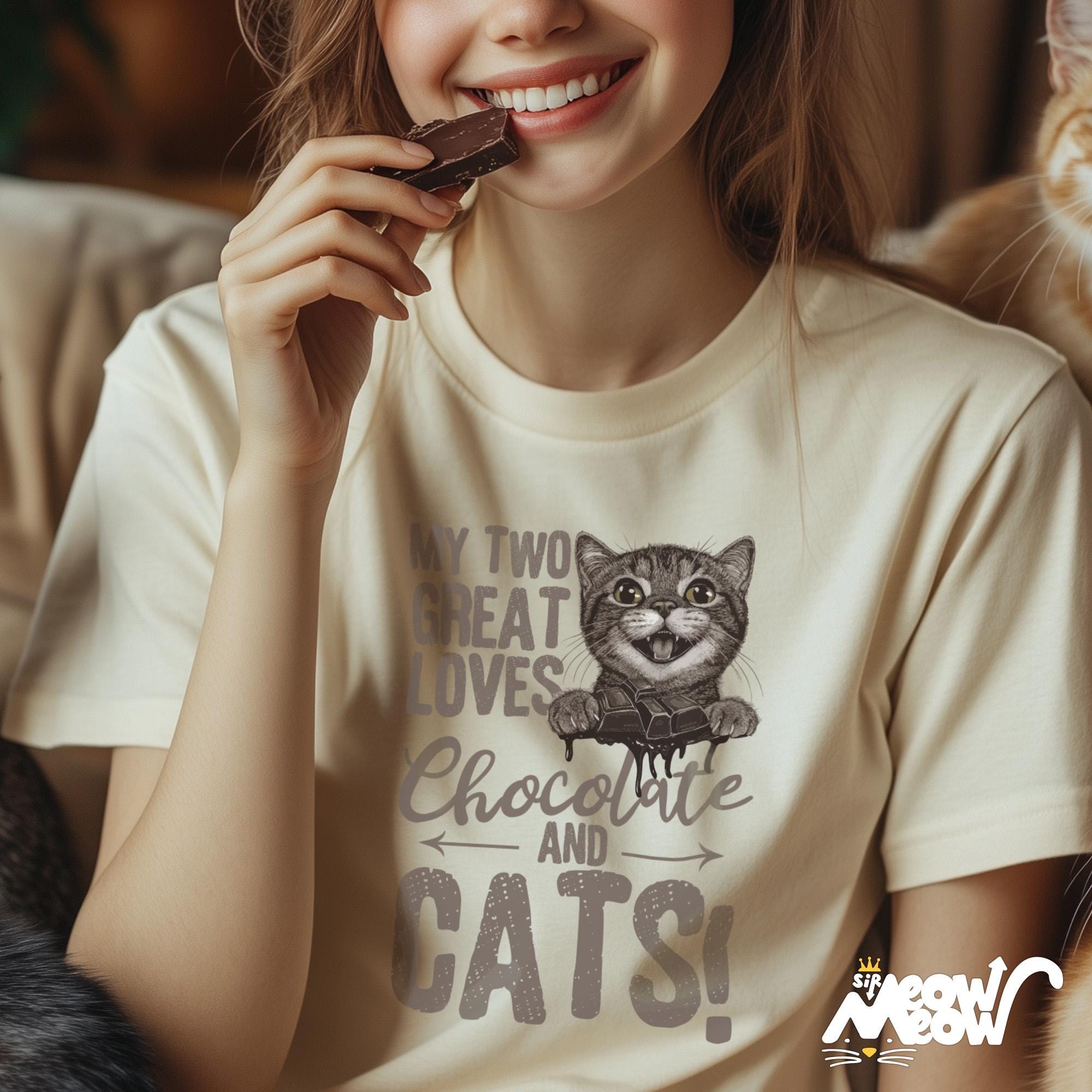 My Two Great Loves Chocolate and Cats Unisex T Shirt Perfect Gift for Cat and Chocolate Lovers Graphic Tee – Soft Feel · High-Quality Print