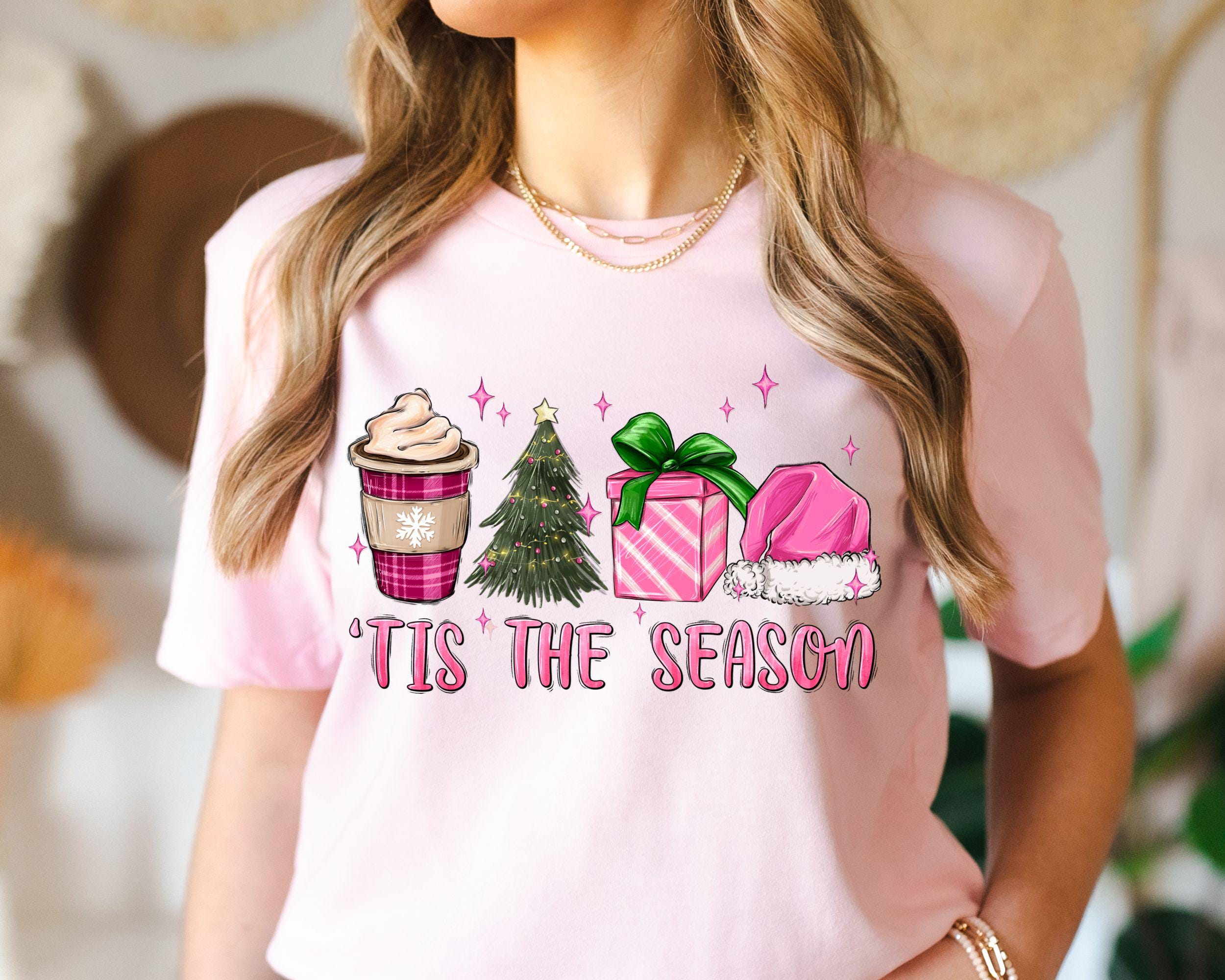 Pink Tis The Season Shirt Tis The Season T Shirt Christmas GiftWinter Latte ShirtsSanta PresentsChristmas Tree TeeCoffee Love T Shirts Graphic Tee – Premium Graphic · Must-Have Style
