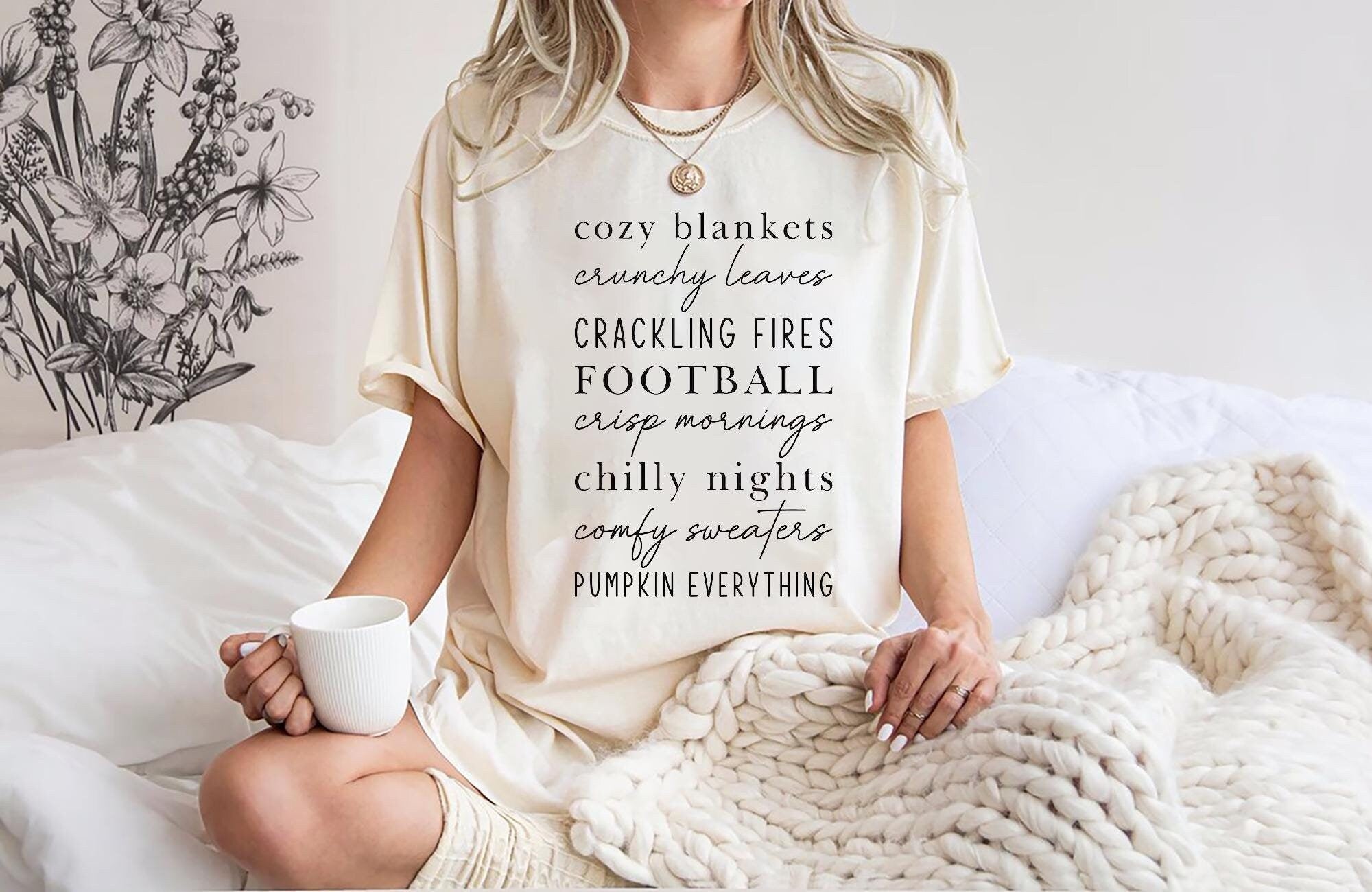 Cozy Blankets Crunchy Leaves Crackling Fires Football Shirt Fall List Shirt Womens Halloween Shirt Thanksgiving Gifts Autumn Sweater Graphic Tee – Warm & Stylish · Perfect For Daily Wear
