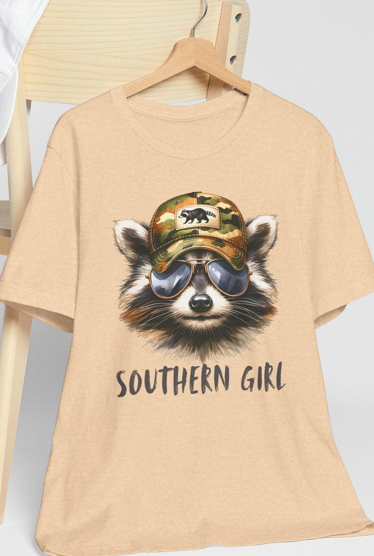 Racoon Graphic Tee Southern Girl Shirt Cute Animal Top Nature Lover Gift Wildlife T Shirt Unisex Jersey Short Sleeve Jersey – Cozy Vibes · High-Quality Print