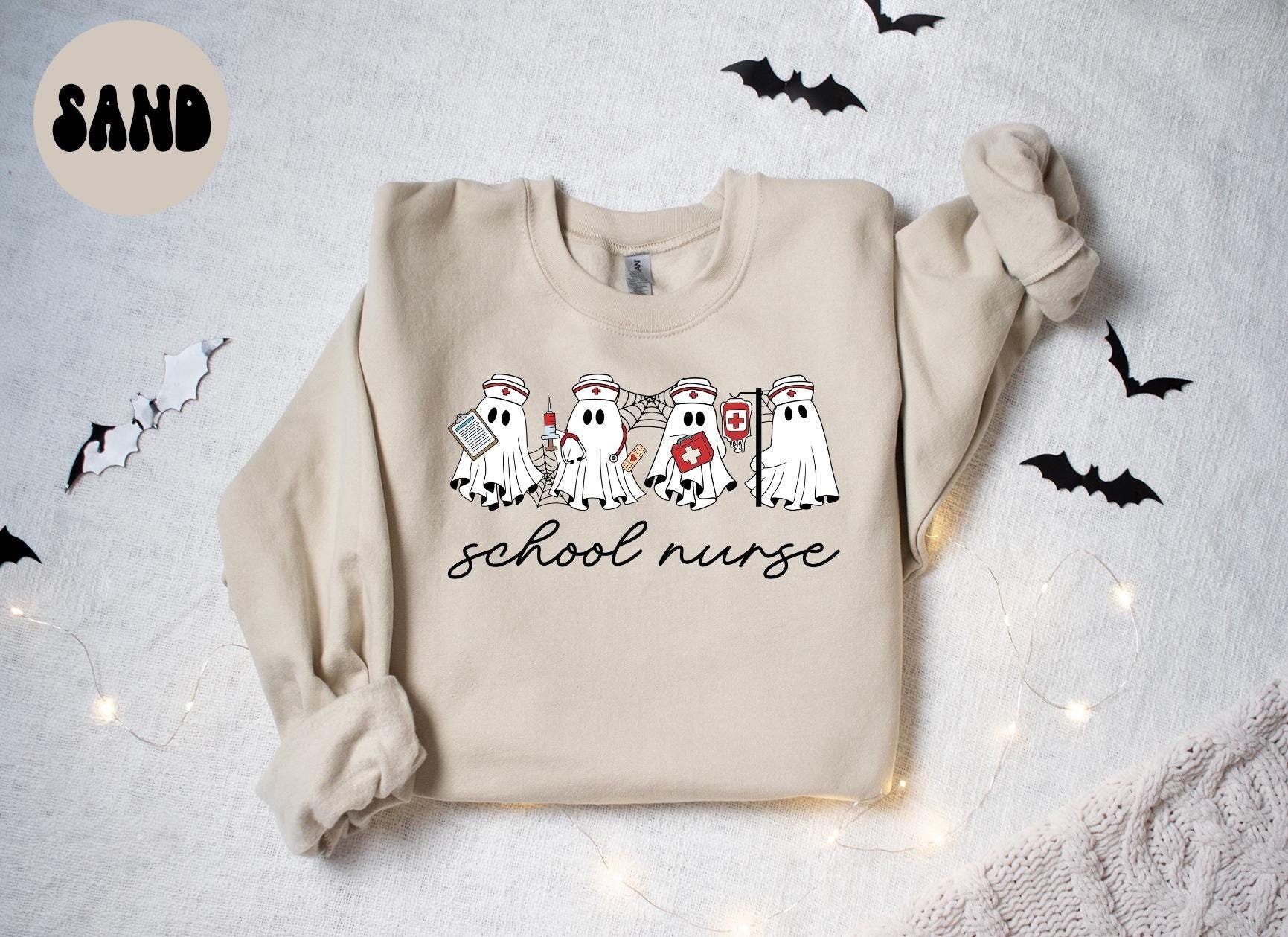 School Nurse Halloween Ghost Sweatshirt Gifts for Her Funny Sweater Shirt Cozy Comfy Unique Sweatshirt – Easygoing Wear · High-Quality Print