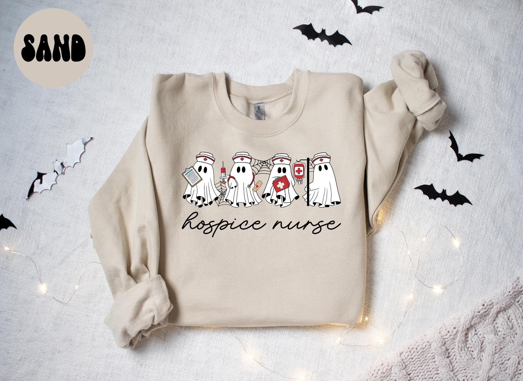 Hospice Nurse Halloween Ghost Sweatshirt Gifts for Her Funny Sweater Shirt Cozy Comfy Unique Sweatshirt – Fan Favorite · Perfect For Daily Wear