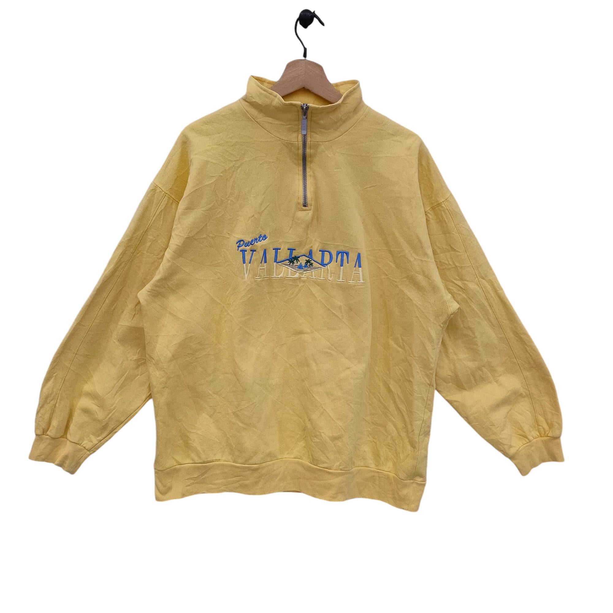 80s Puerto Vallarta Quarter Zip Sweatshirt Vintage Le Best Mexico Souvenir Sweater Jumper Yellow Size XL Sweatshirt – Cozy Vibes · Top Pick For Any Outfit