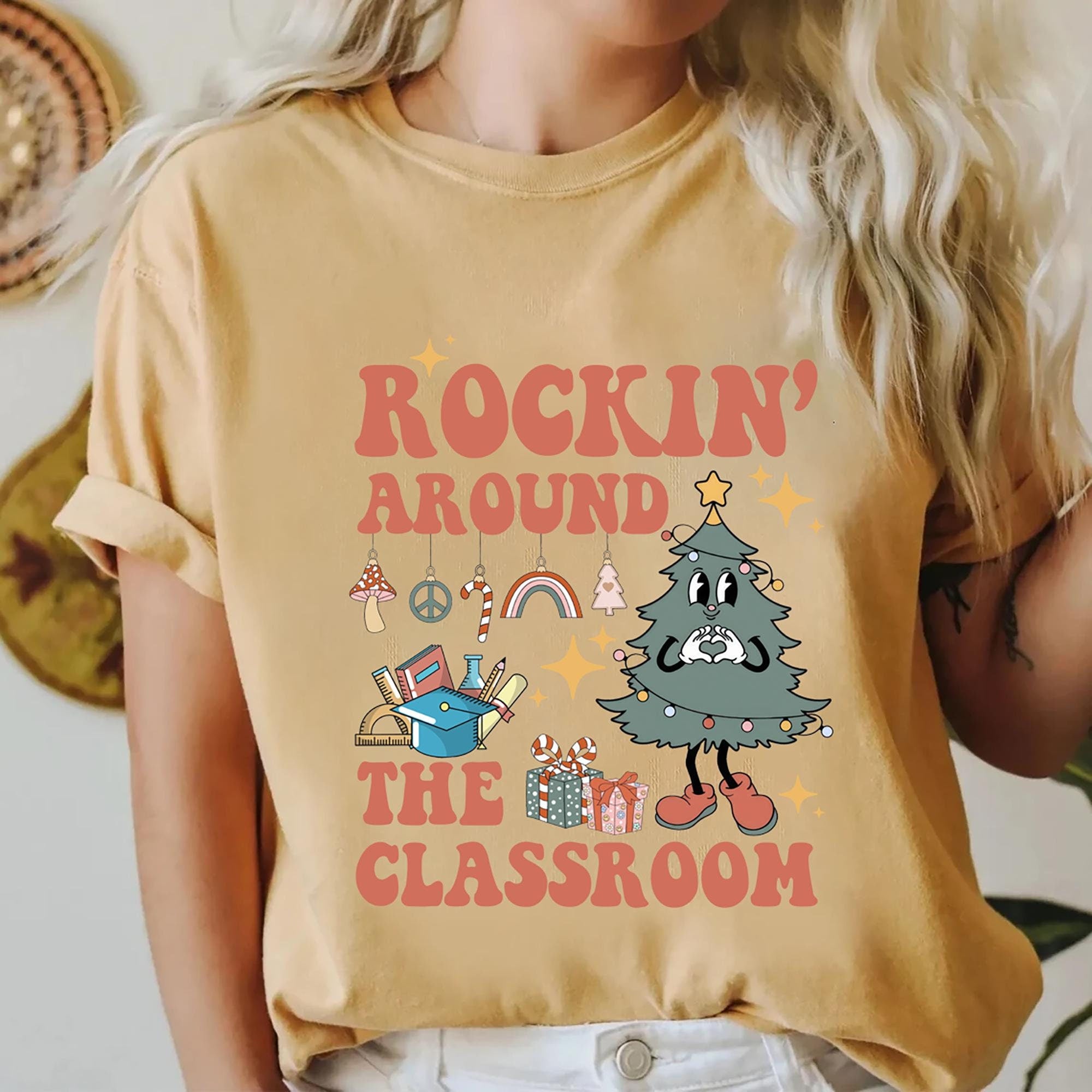 Christmas Teacher Shirt Rocking Around the Classroom Sweatshirt Fun Holiday Apparel for Teachers Christmas Teacher Gift Idea for Christmas Sweatshirt – Easygoing Wear · Top Pick For Any Outfit