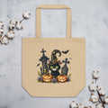 Adorably Spooky Black Kitty Witch Pumpkin Graveyard Eco Tote Bag Tote Bag – Soft Feel · High-Quality Print