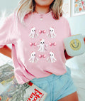 Pink Coquette Halloween Shirt Coquette Pink Bow Ghost Shirts Cute Ghost Graphic Tee Spooky Vibes Shirts Cute ghost Graphic Tee – Soft Feel · Perfect For Daily Wear