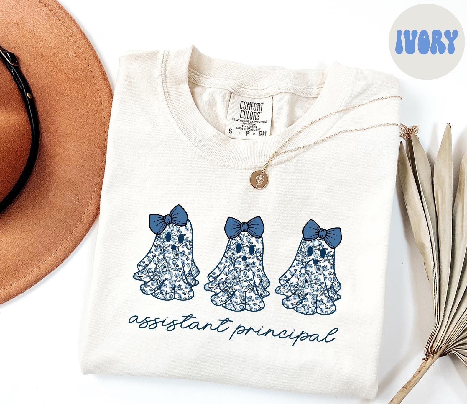 Assistant Principal French Blue Toile Halloween Ghosts Coquette Floral Shirt Gifts Comfort Colors Tshirt Crewneck Tee Crew Neck Women Graphic Tee – Bold Style · Top Pick For Any Outfit