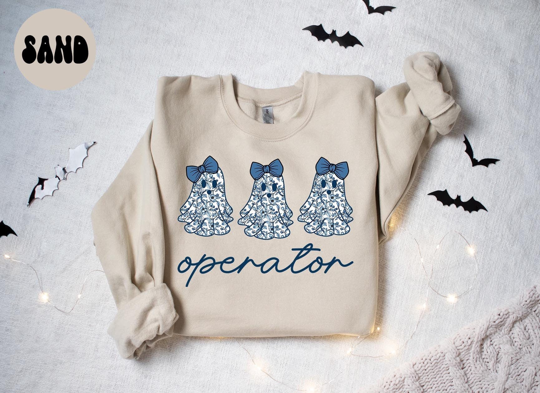 Operator French Blue Toile Halloween Ghosts Coquette Floral Sweatshirt Gifts for Her Funny Sweater Shirt Cozy Comfy Unique Sweatshirt – Soft Feel · Perfect For Daily Wear