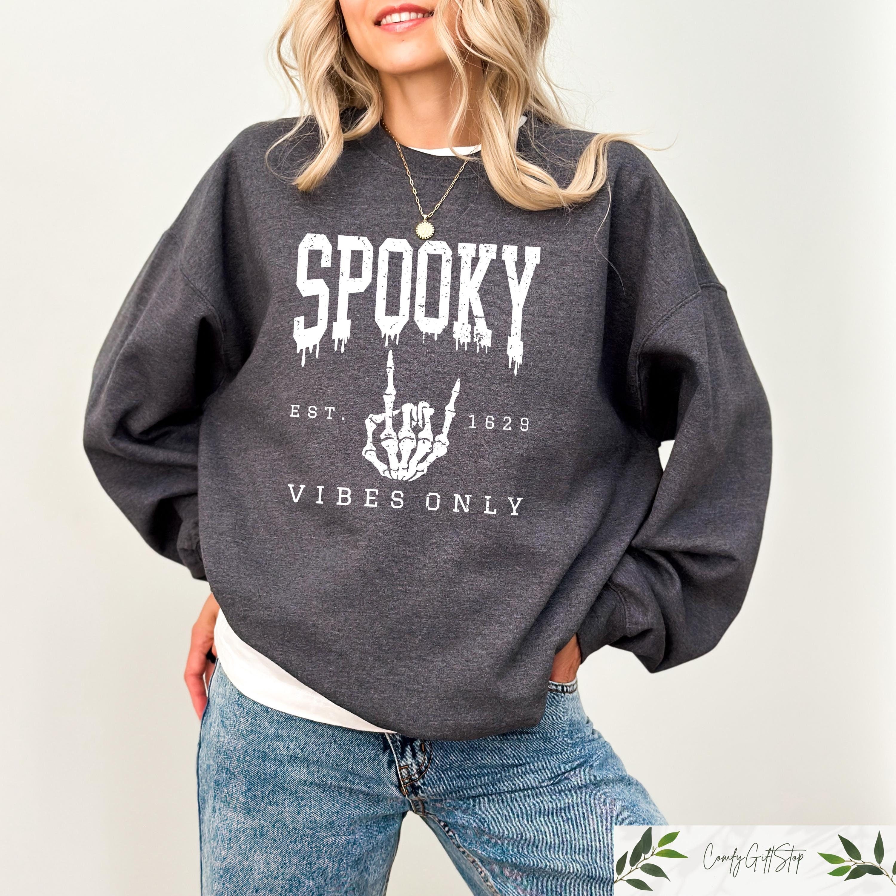 Retro Comfort Halloween Sweatshirt Spooky Vibes Halloween Hoodie Skeleton Hand Halloween Tshirt Spooky Season Skeleton Sweater Hoodie – Easygoing Wear · Top Pick For Any Outfit