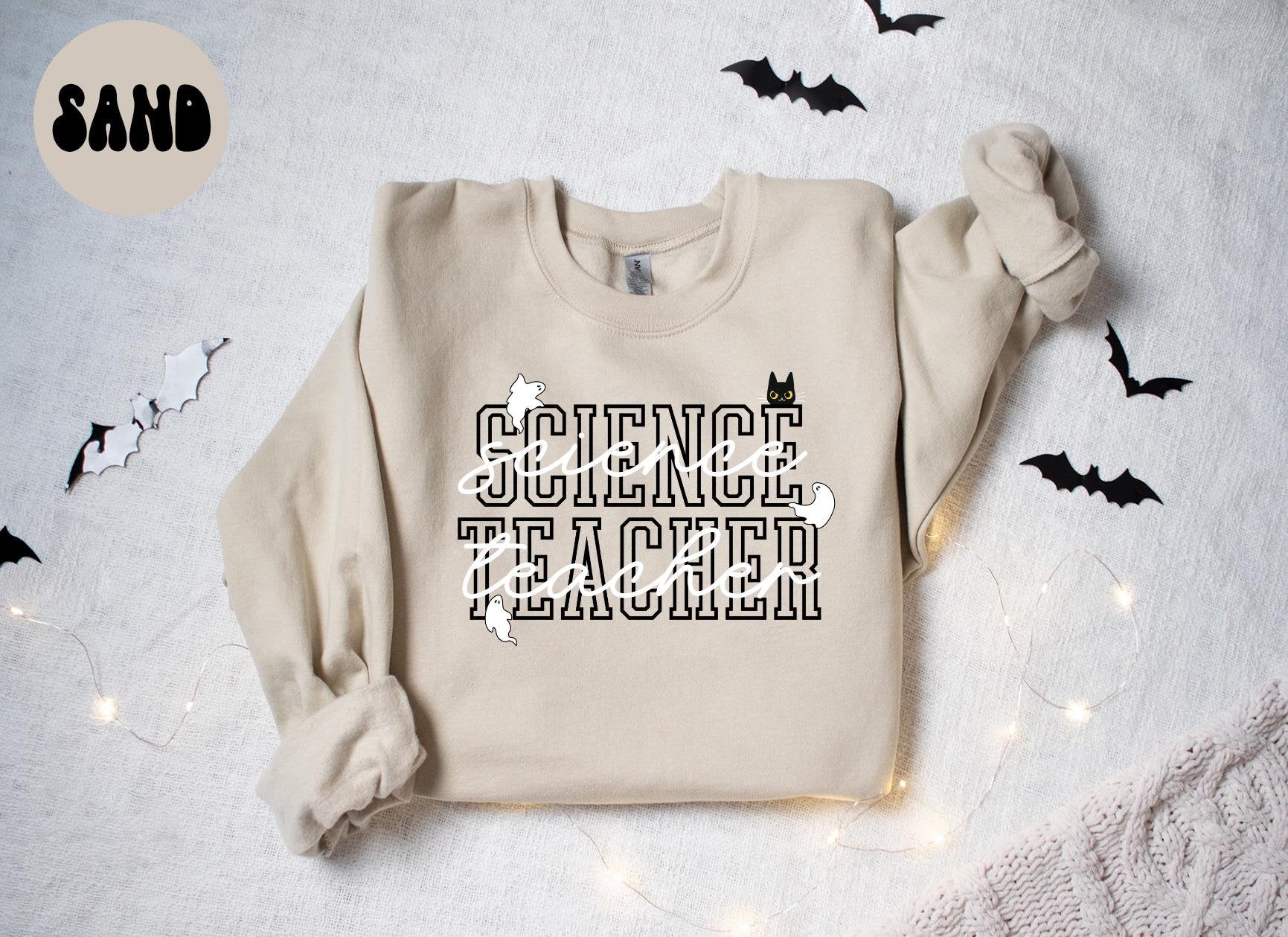 Science Teacher Halloween Ghost Cat Sweatshirt Gifts for Her Funny Sweater Shirt Cozy Comfy Unique Sweatshirt – Warm & Stylish · Top Pick For Any Outfit